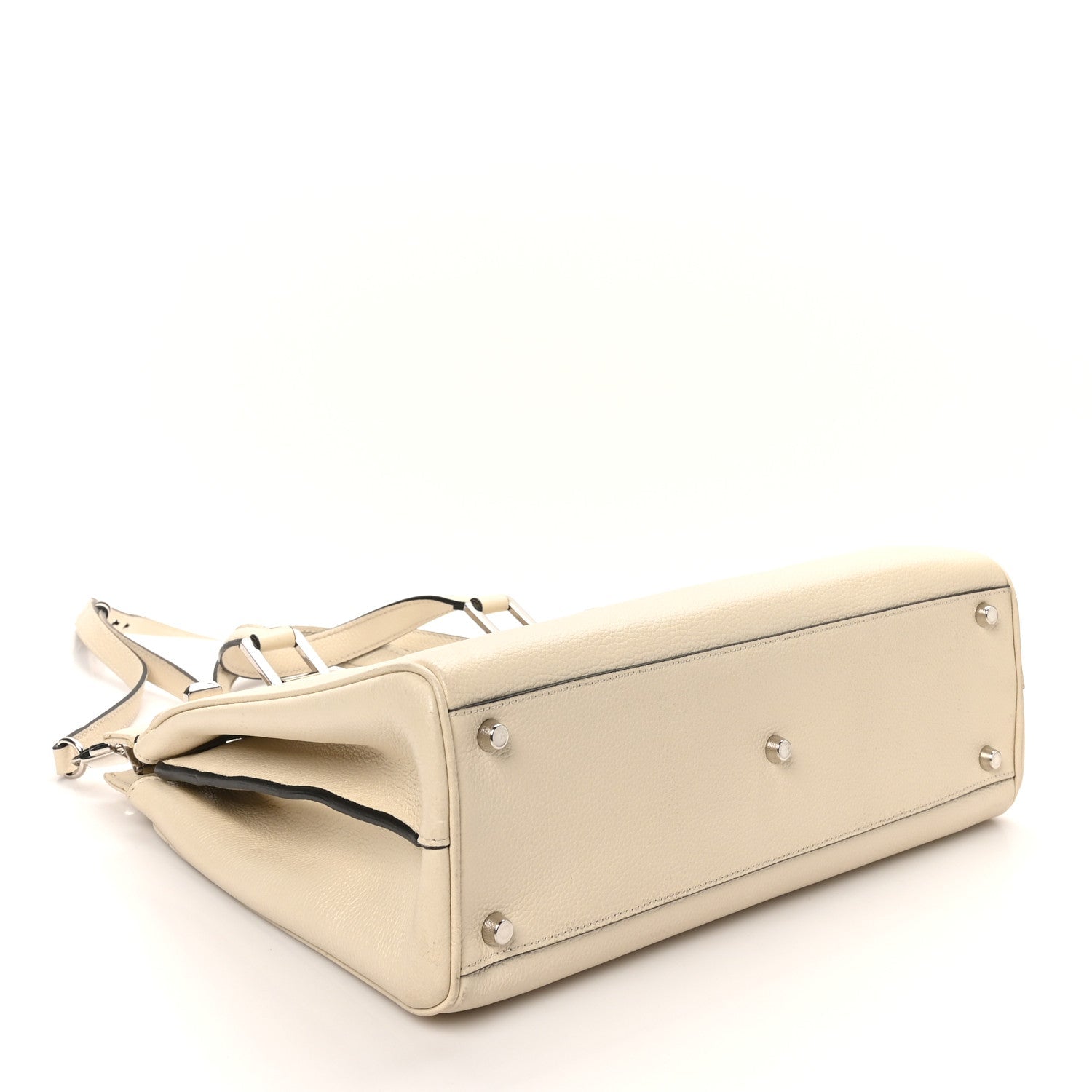 Grainy Calfskin Medium Zumi Top Handle Bag Mystic White