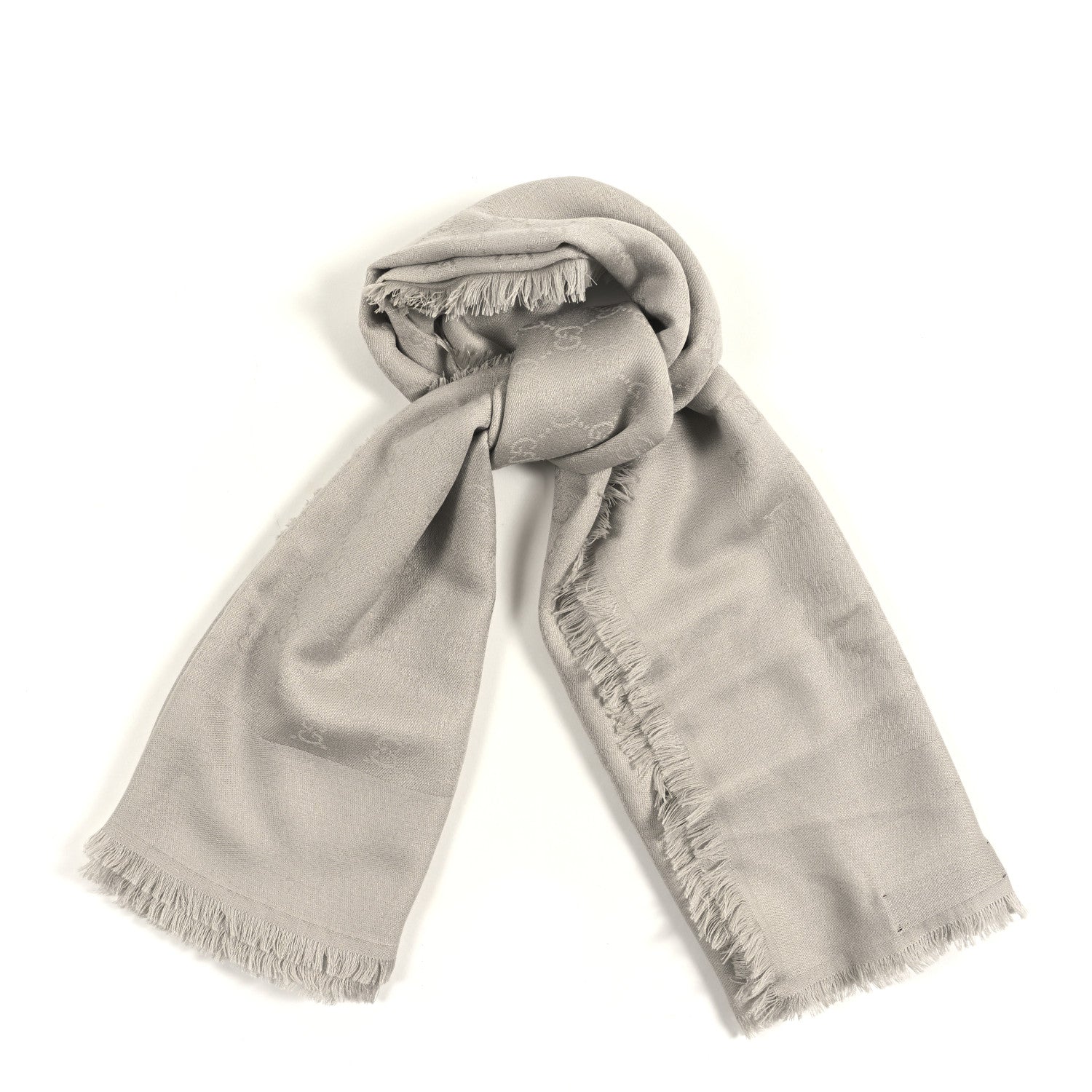 Wool Jacquard GG Monogram Fringe Scarf Lead