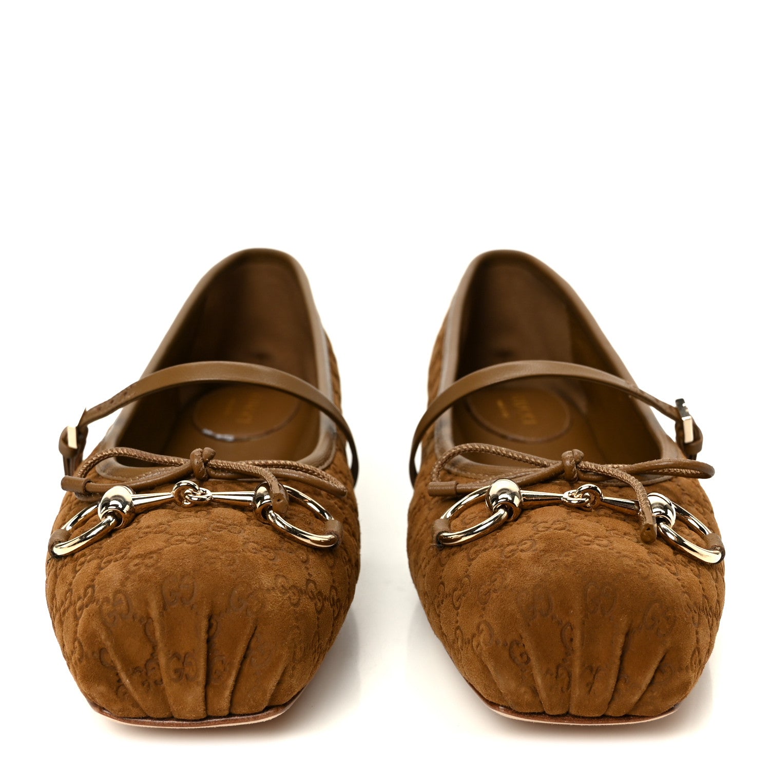 Kid Scamosciato Micro GG Monogram Horsebit Ballet Flats 37.5 Cuoio Dafne