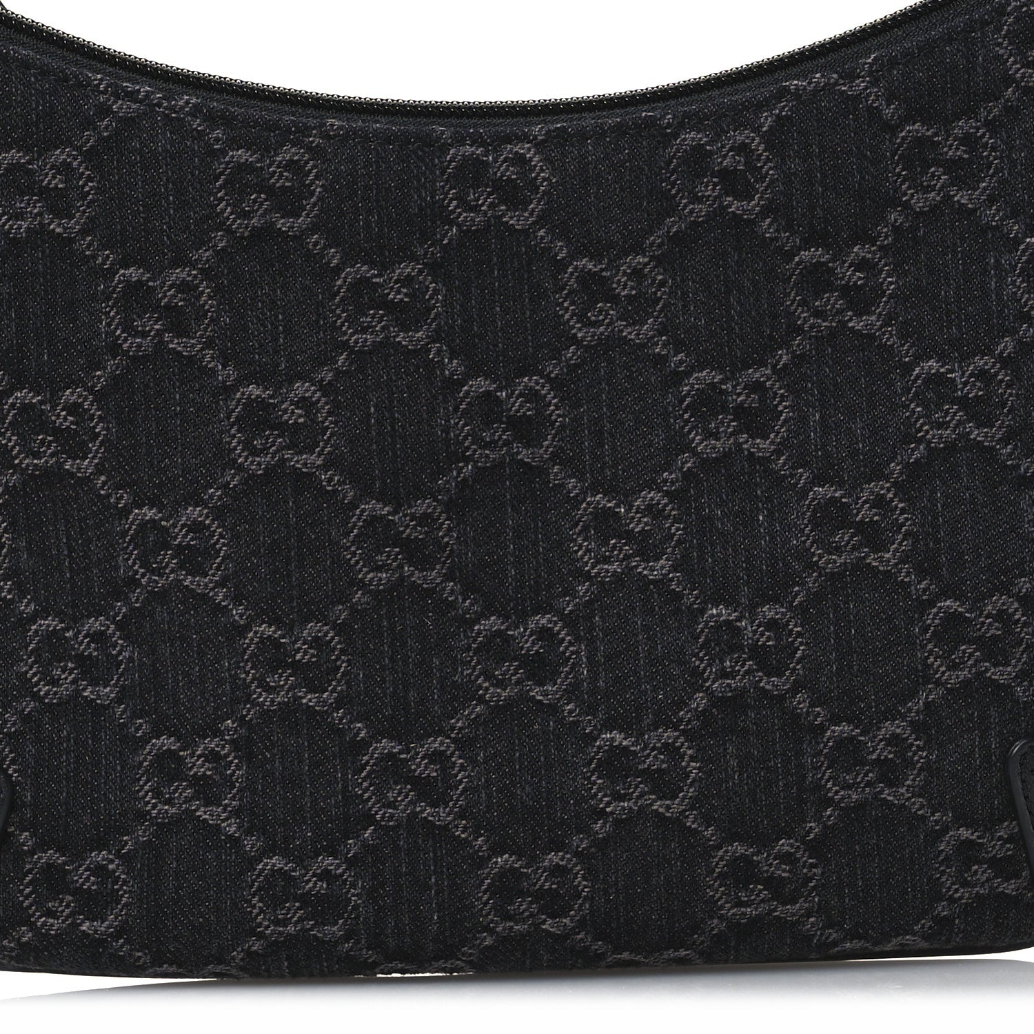 Jacquard Black Denim GG Monogram Horsebit Slim Small Shoulder Bag Black Grey