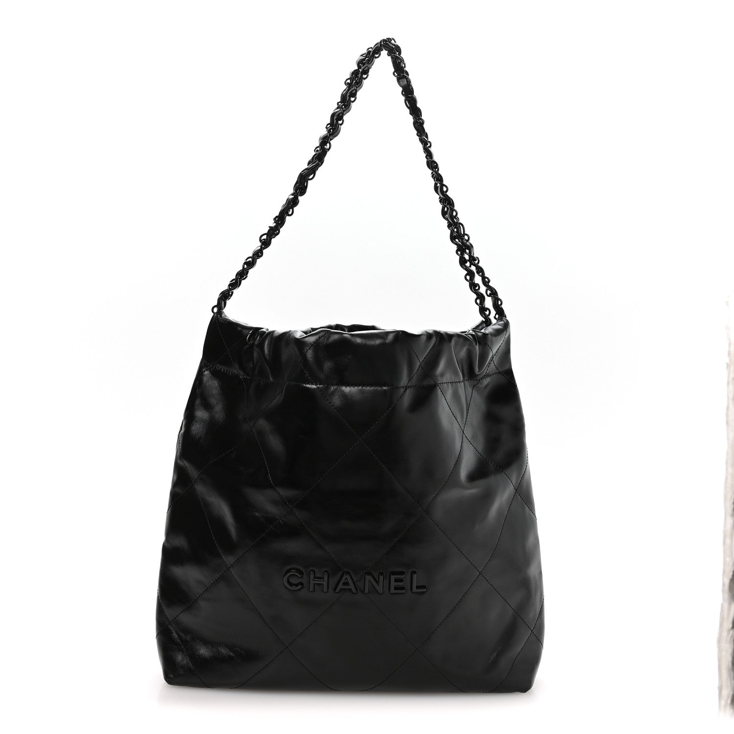 Shiny Calfskin Quilted Small Chanel 22 So Black