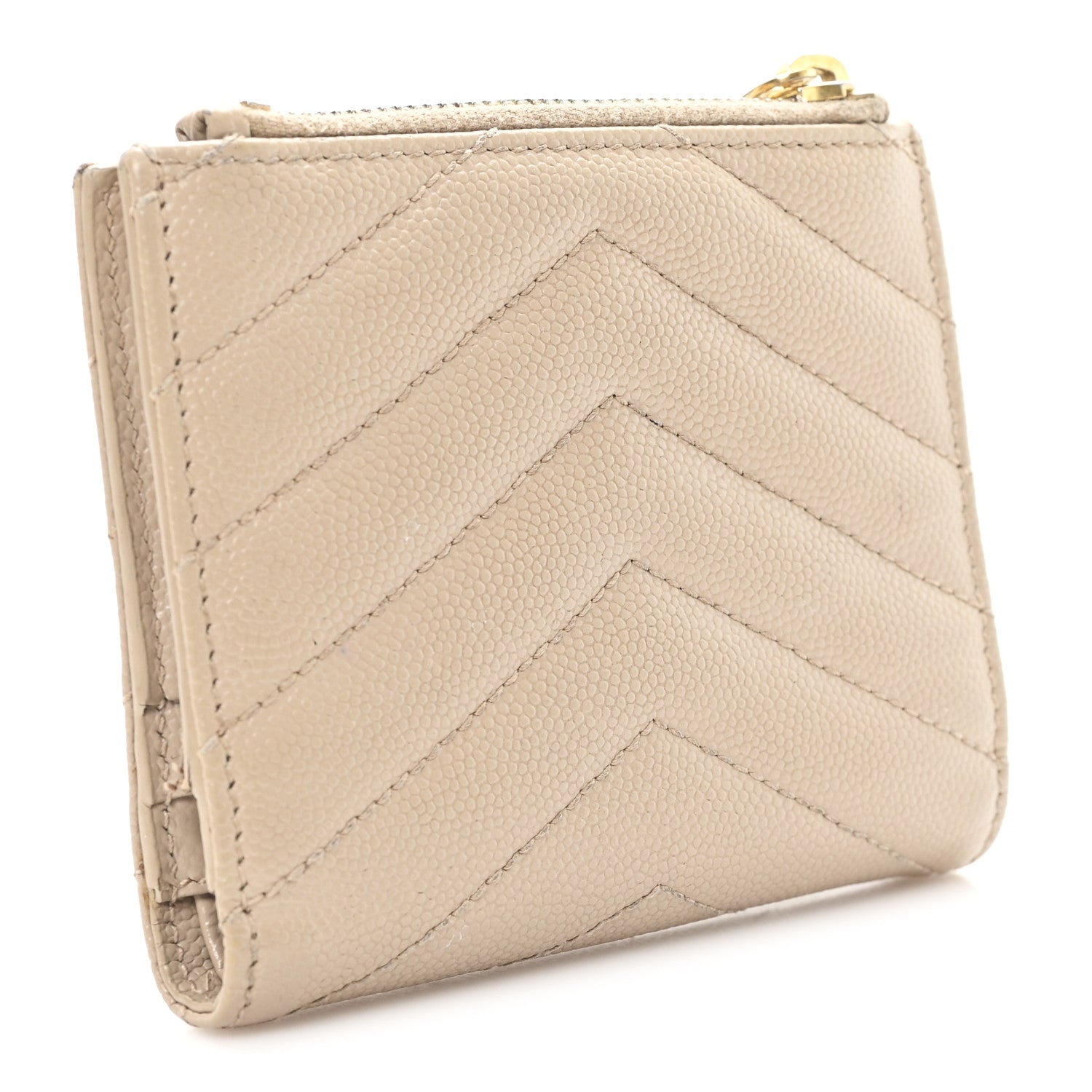 Grain De Poudre Matelasse Chevron Monogram Zipped Card Case Dark Beige