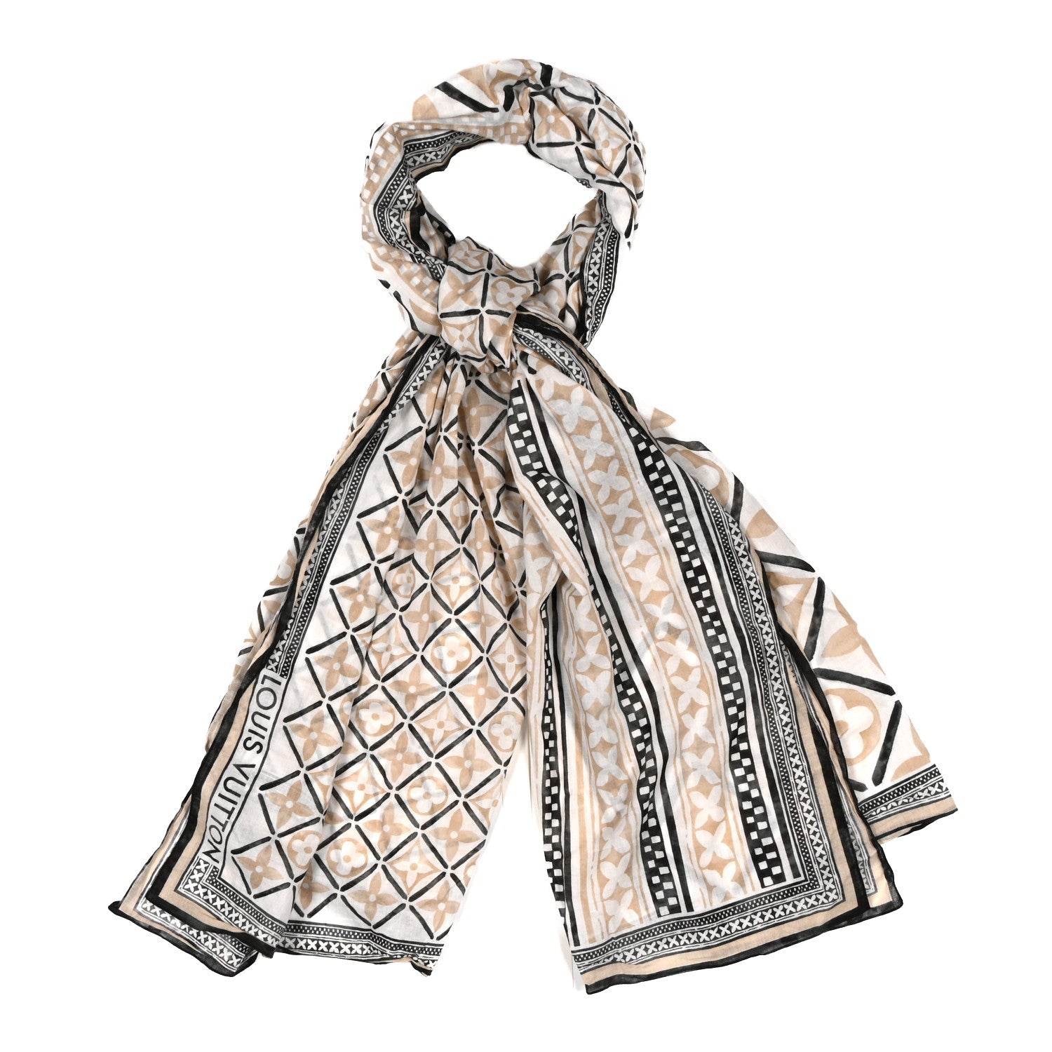 Cotton Monogram Tile Scarf Beige