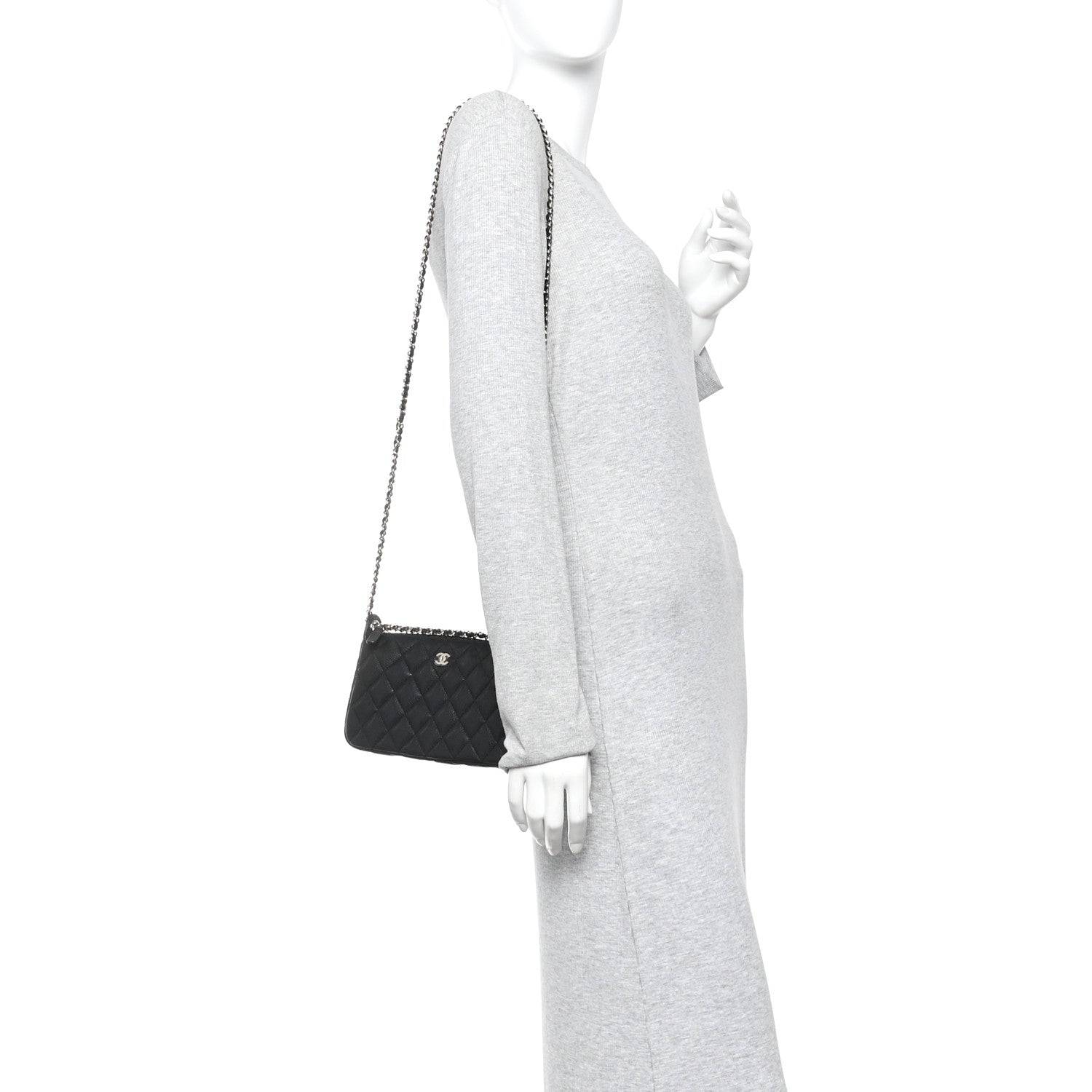 Caviar Quilted Purse With Chain Black