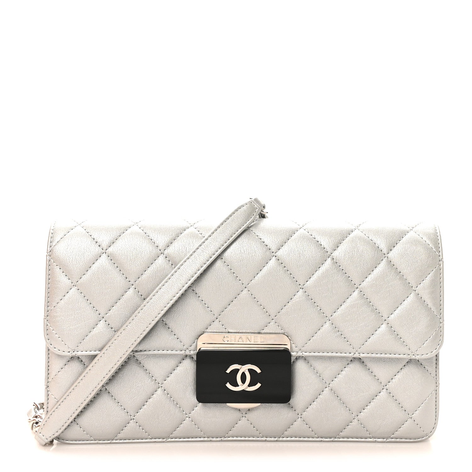 Metallic Sheepskin Quilted Small Beauty Lock Flap Silver