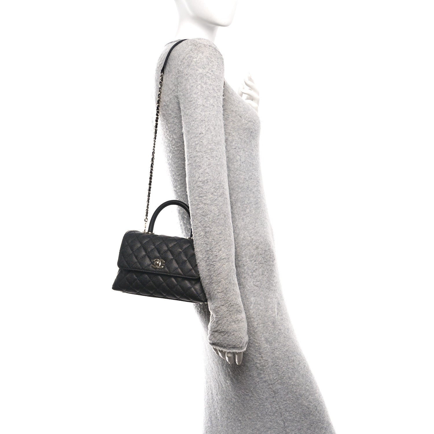 Caviar Quilted Mini Coco Handle Flap Black