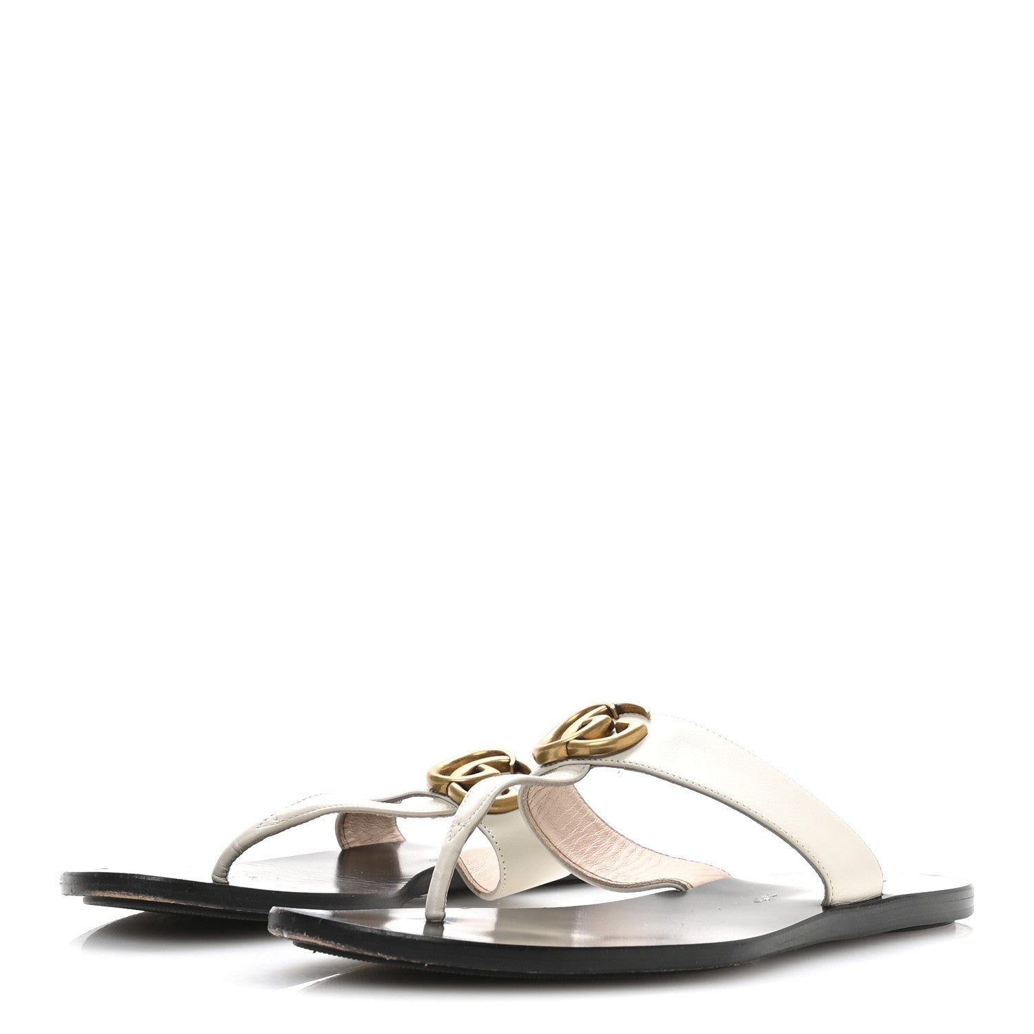 Calfskin GG Marmont Thong Sandals 39 Mystic White