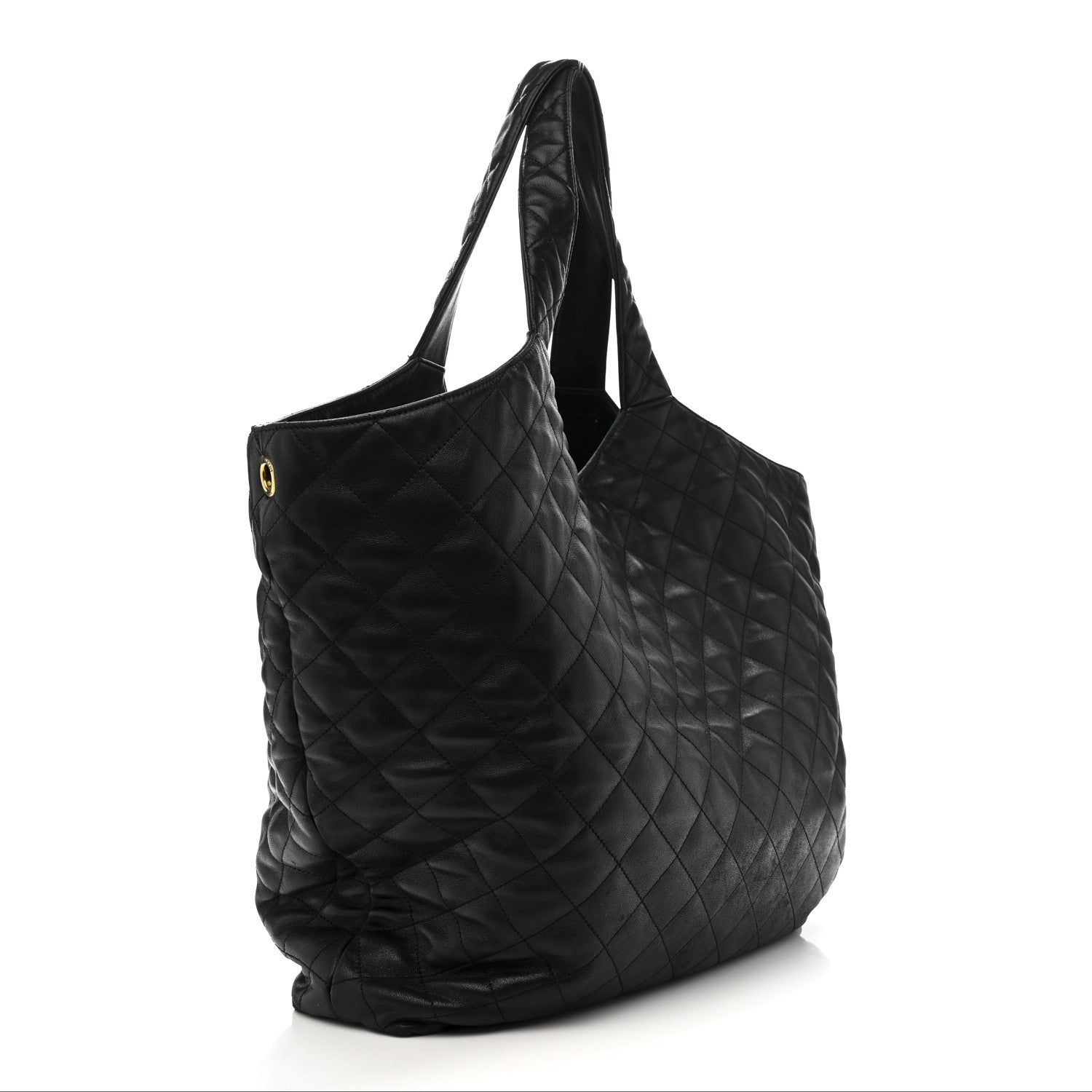 Lambskin Quilted Maxi Icare Shopping Tote Black