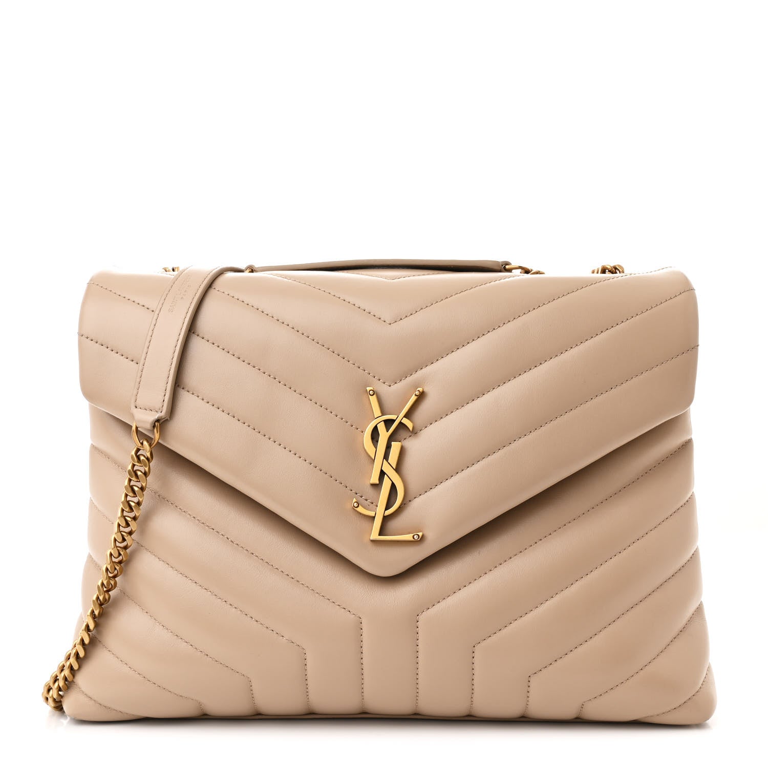 Calfskin Y Quilted Monogram Medium Loulou Chain Satchel Dark Beige