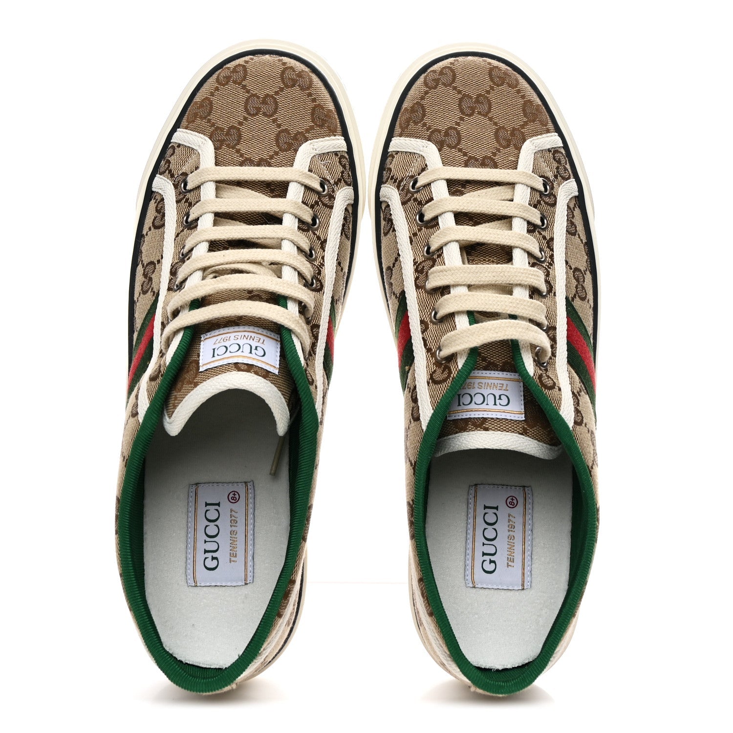 GG Monogram Web Mens 1977 Tennis Sneakers 8.5 Beige Ebony Mystic White Vert