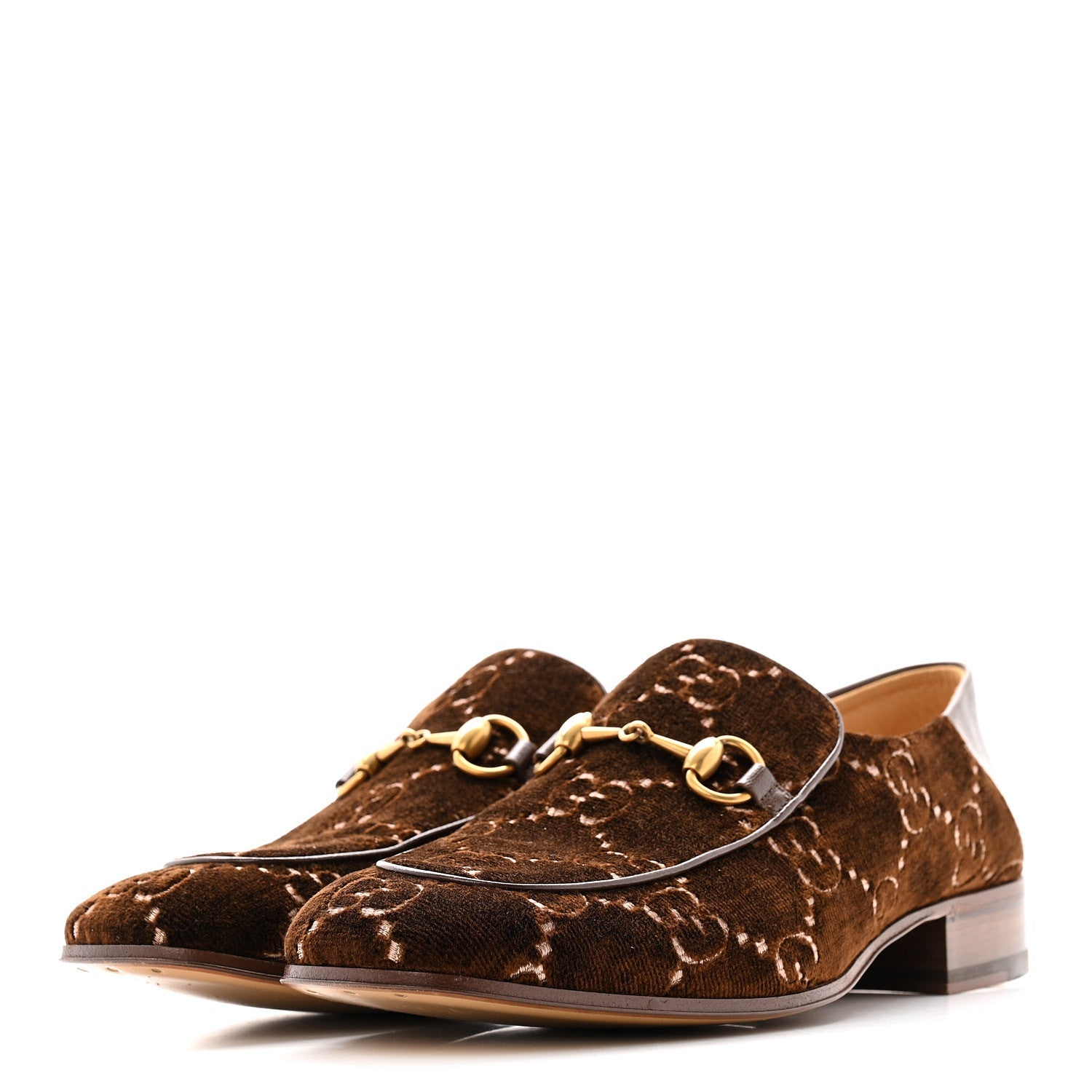 Velvet GG Monogram Goatskin Mens Horsebit Loafers 8.5 Brown Vintage Cocoa