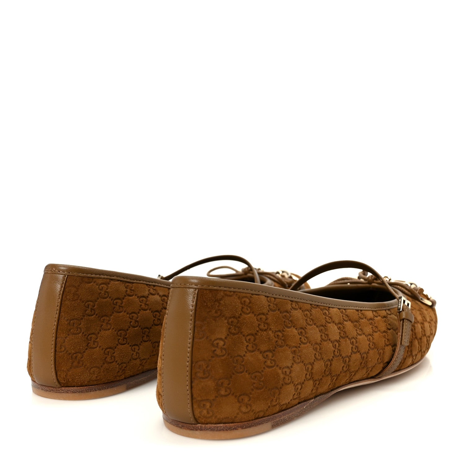 Kid Scamosciato Micro GG Monogram Horsebit Ballet Flats 37.5 Cuoio Dafne