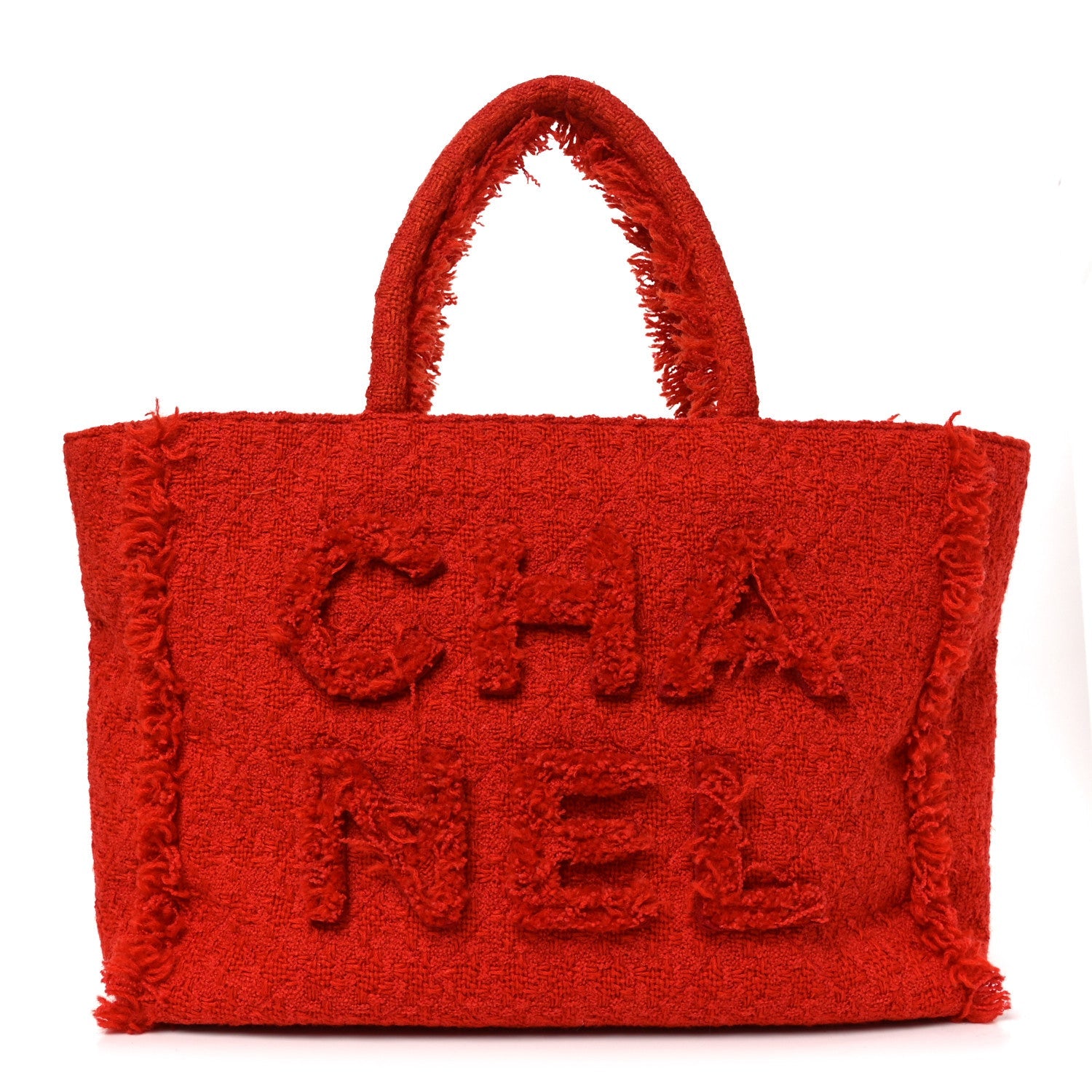 Wool Tweed Large Zipped Shopping Tote Dark Orange