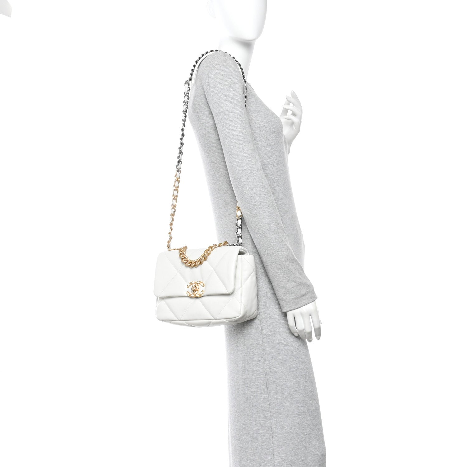 Goatskin Quilted Medium Chanel 19 Flap White