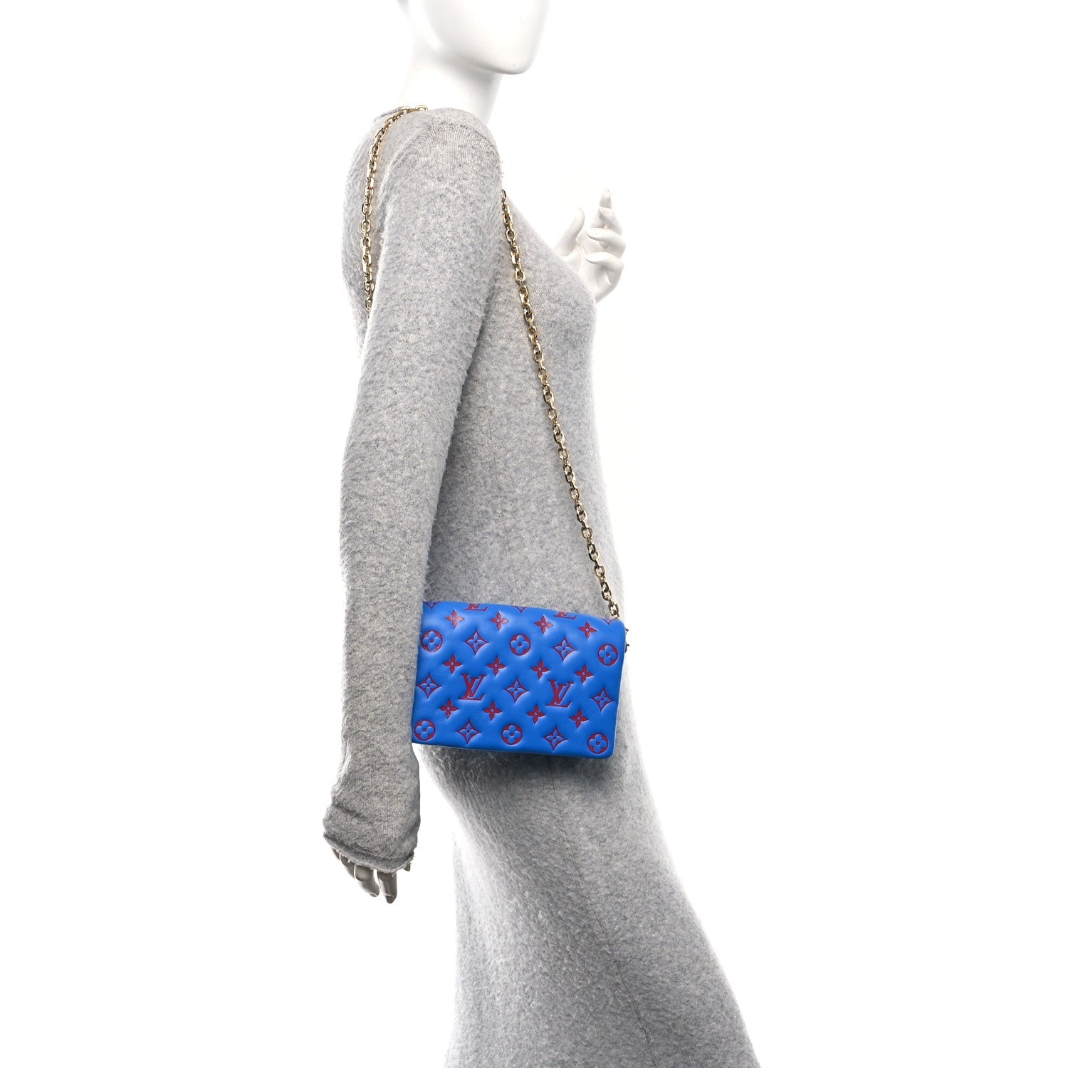 Lambskin Embossed Monogram Vuittamins Pochette Coussin Blue Red
