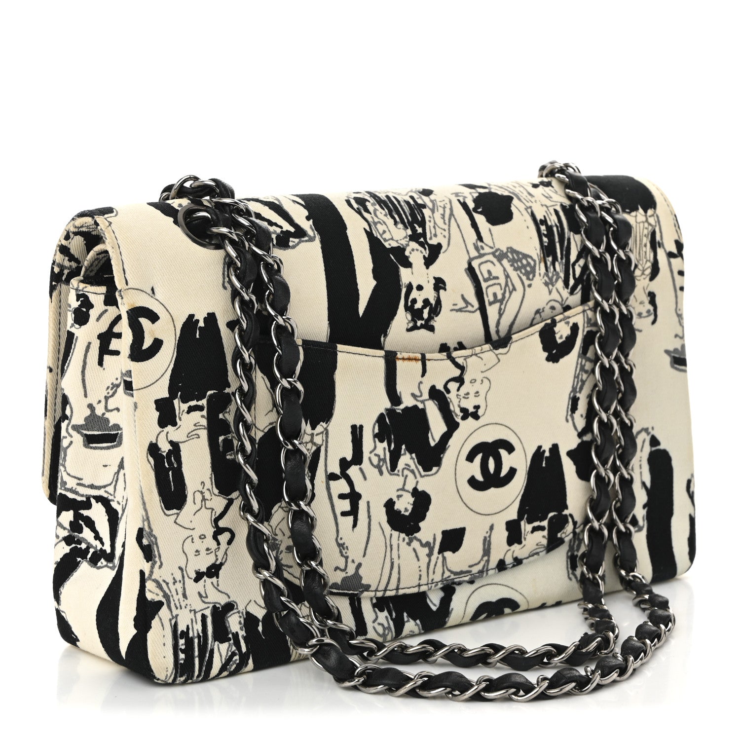 Canvas Coco Icons Medium Double Flap Black White