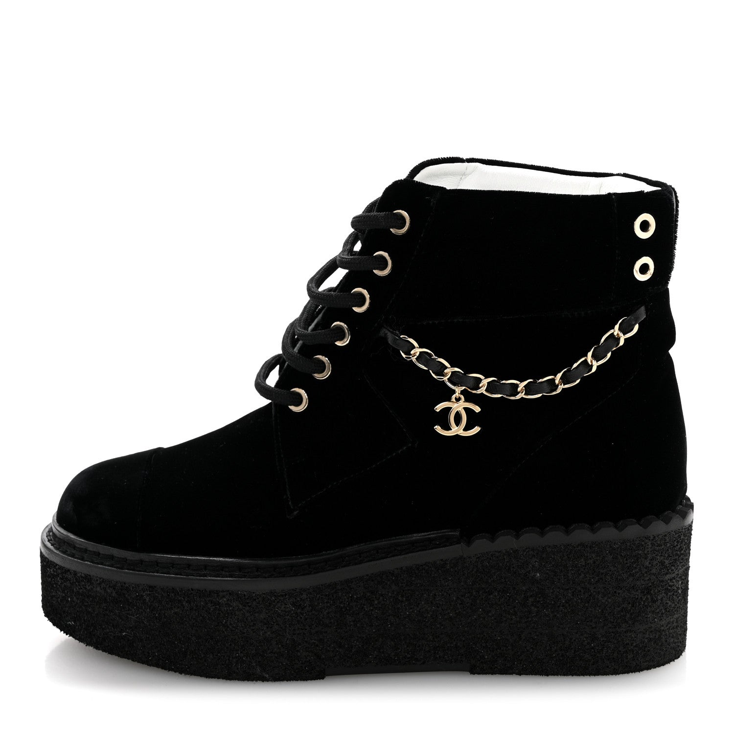 Velvet Chain Lace Up CC Short Boots 35.5 Black
