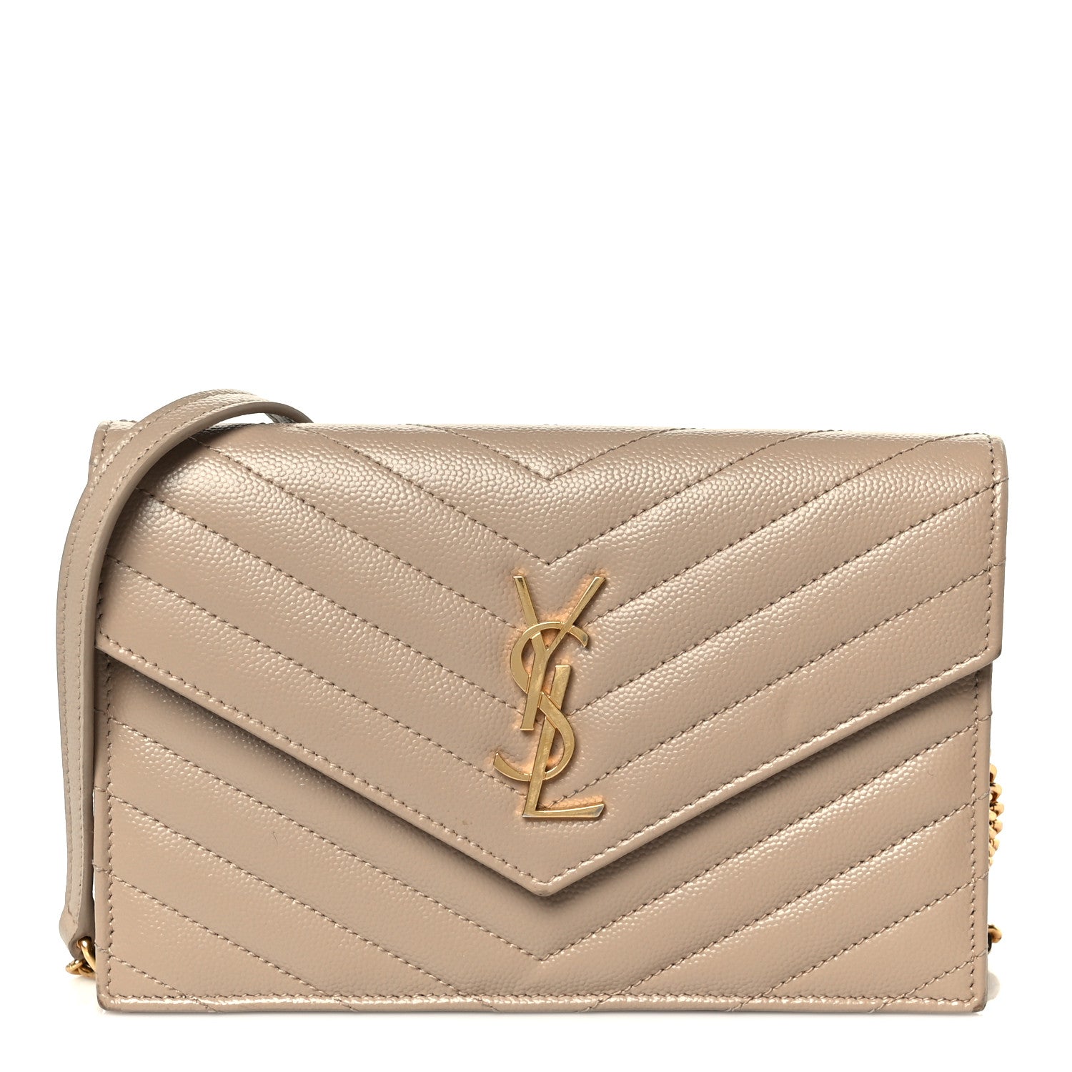 Grain De Poudre Matelasse Chevron Monogram Envelope Chain Wallet Dark Beige