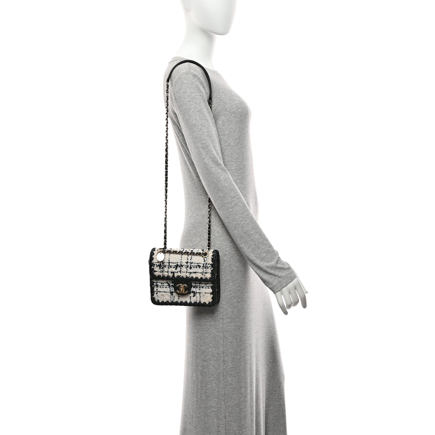 Tweed Braided Calfskin Mini My Own Frame Flap Grey Black