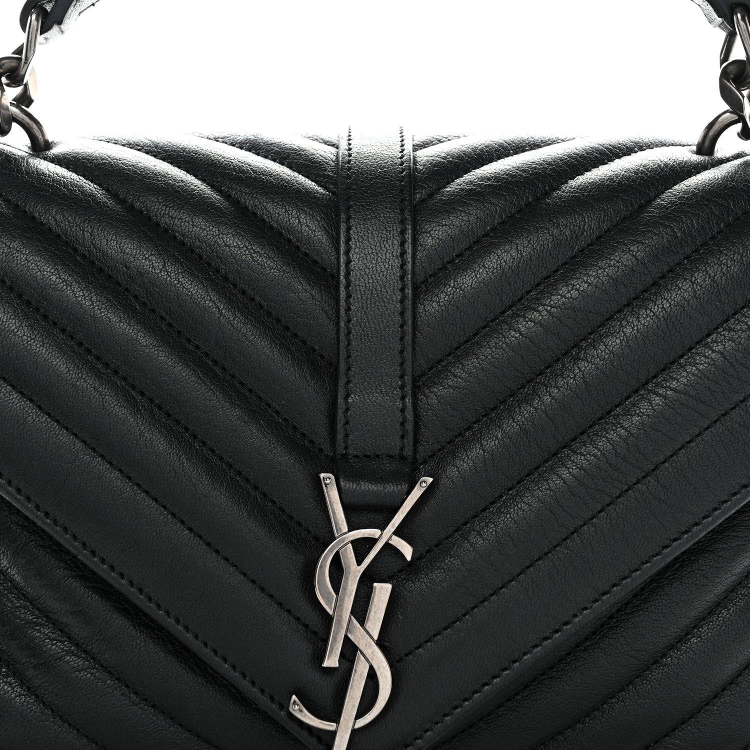 Sheepskin Matelasse Chevron Monogram Medium College Bag Black