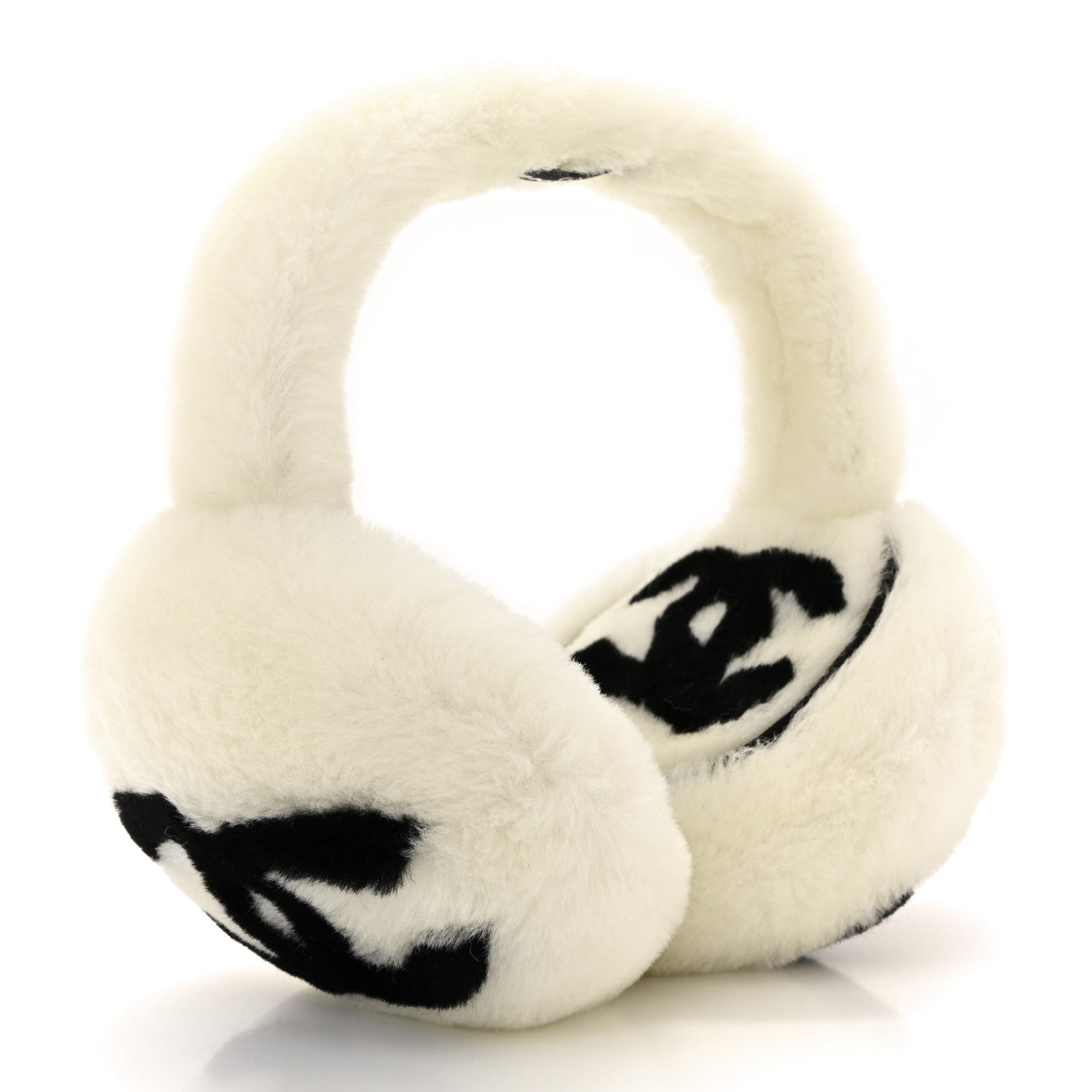 Shearling CC Bi-Color Ear Muffs White Black