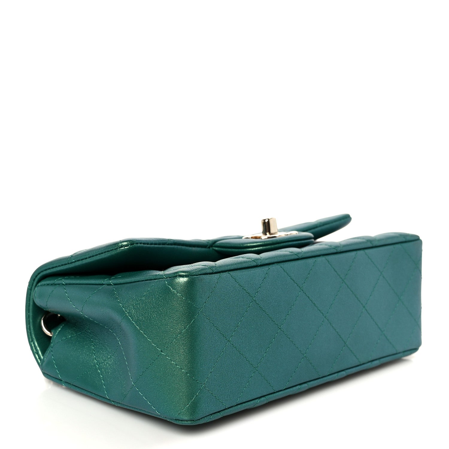 Iridescent Lambskin Quilted Mini Rectangular Flap Green