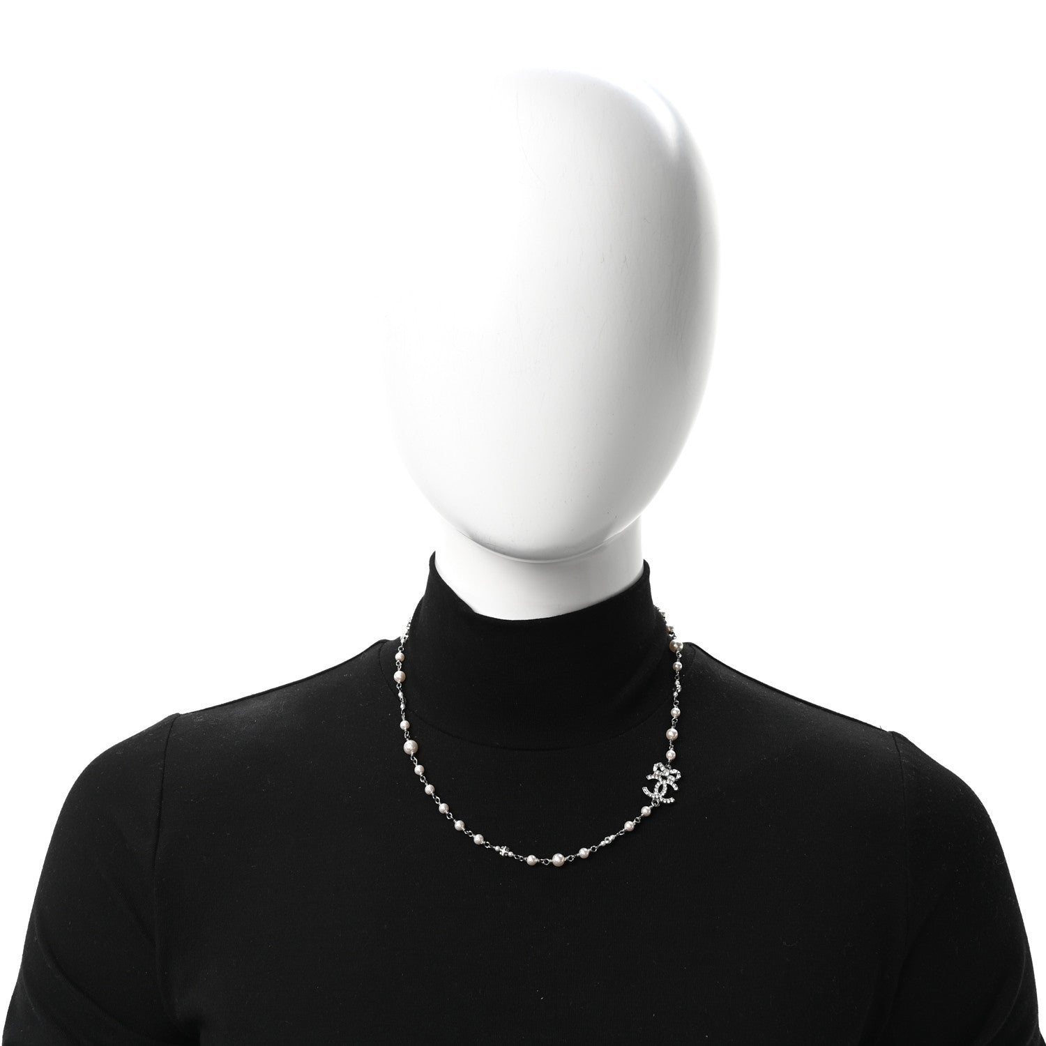 Pearl Crystal CC Bow Choker Necklace Silver Pearly White