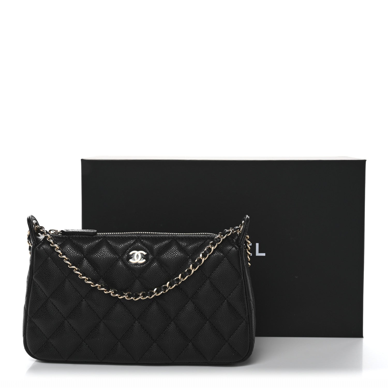 Caviar Quilted Purse With Chain Black