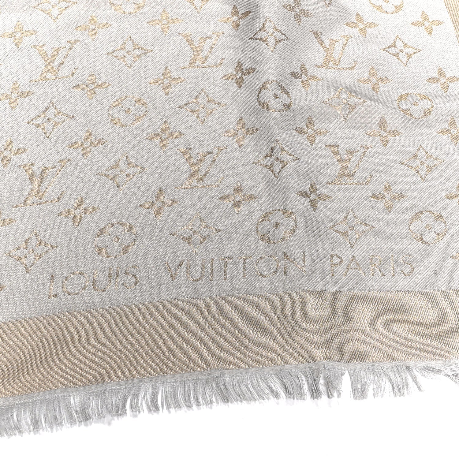 Silk Lurex Wool Monogram Shine Shawl Greige