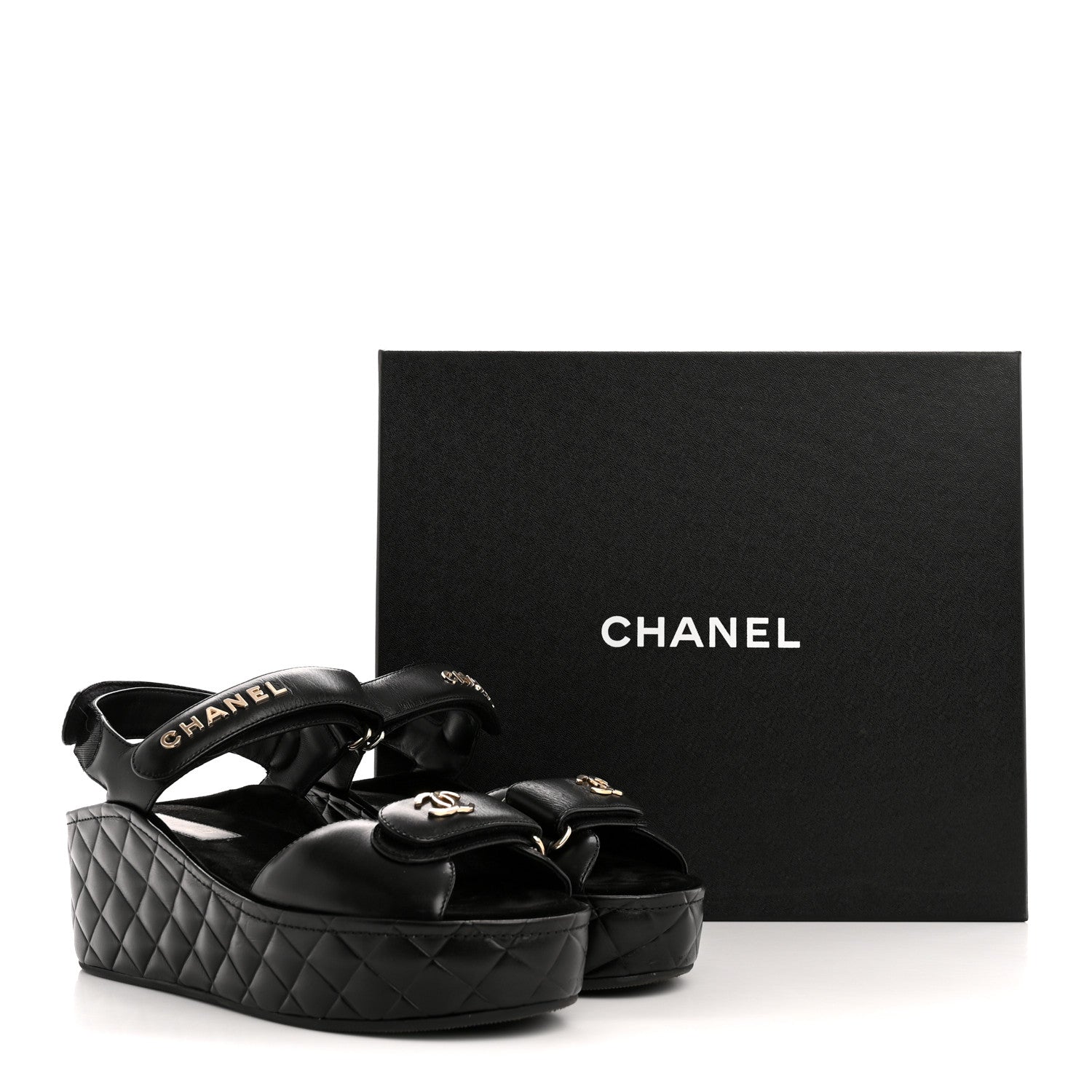 Shiny Calfskin Logo Platform Sandals 39 Black