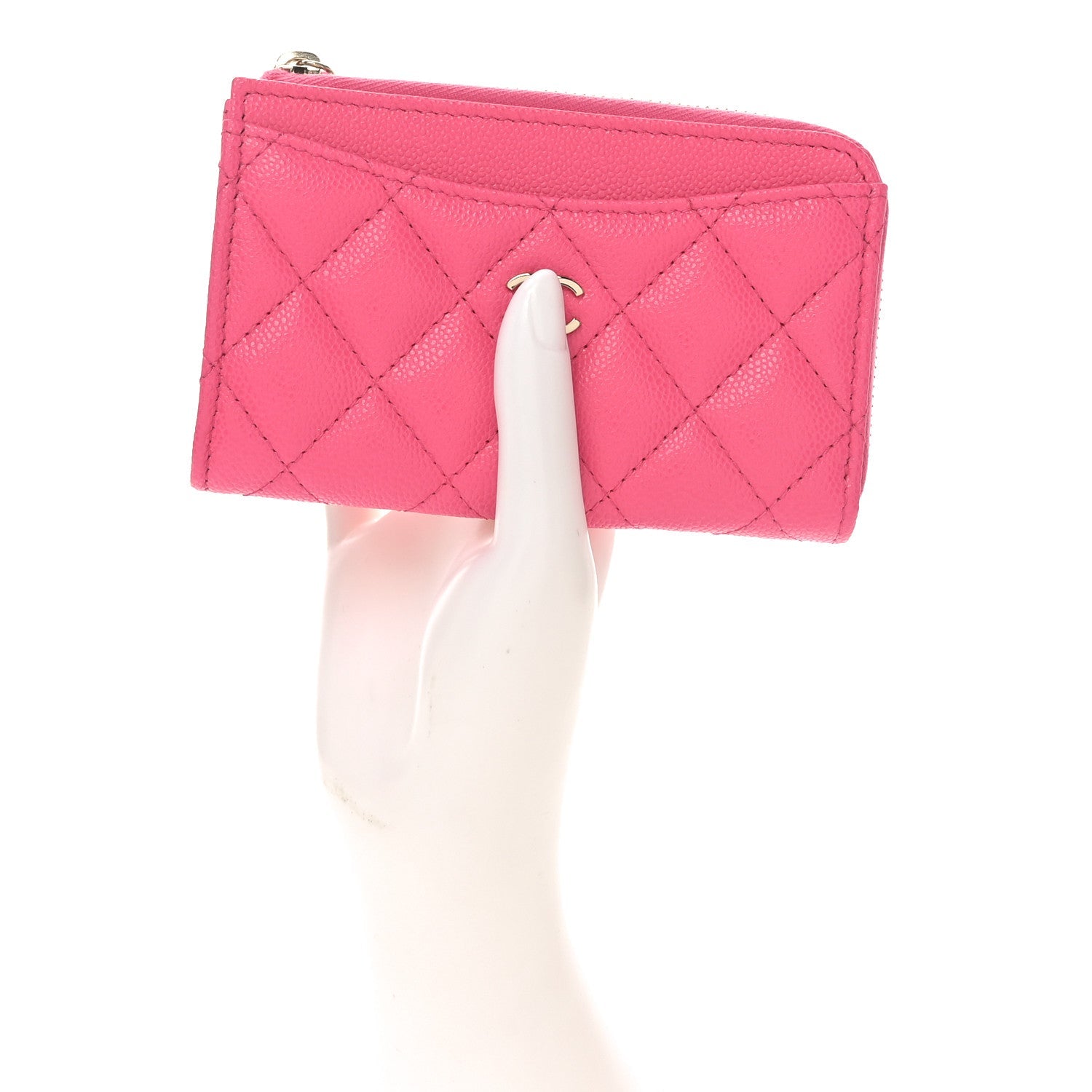 Caviar Quilted CC Zip Around Card Holder Fuchsia