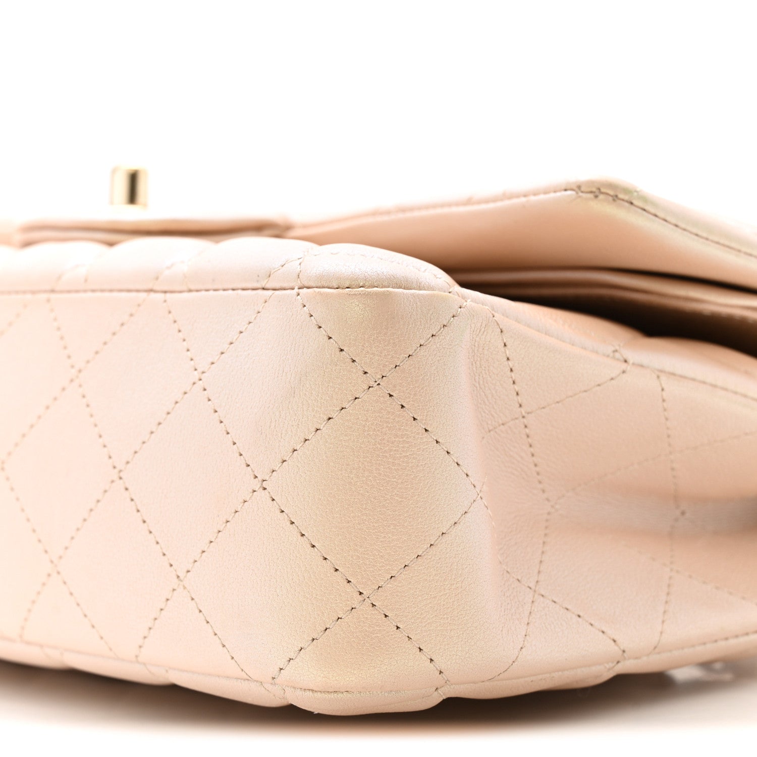 Iridescent Lambskin Quilted Medium Double Flap Beige