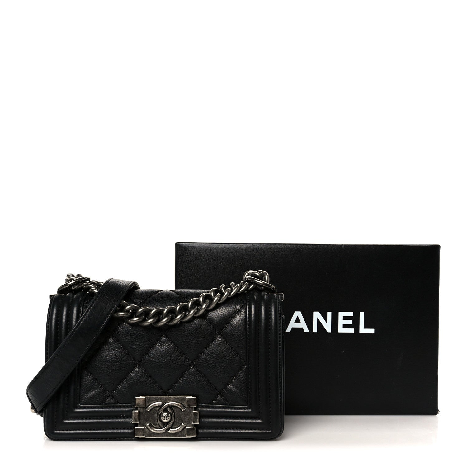 Calfskin Double Stitch Small Boy Flap Black