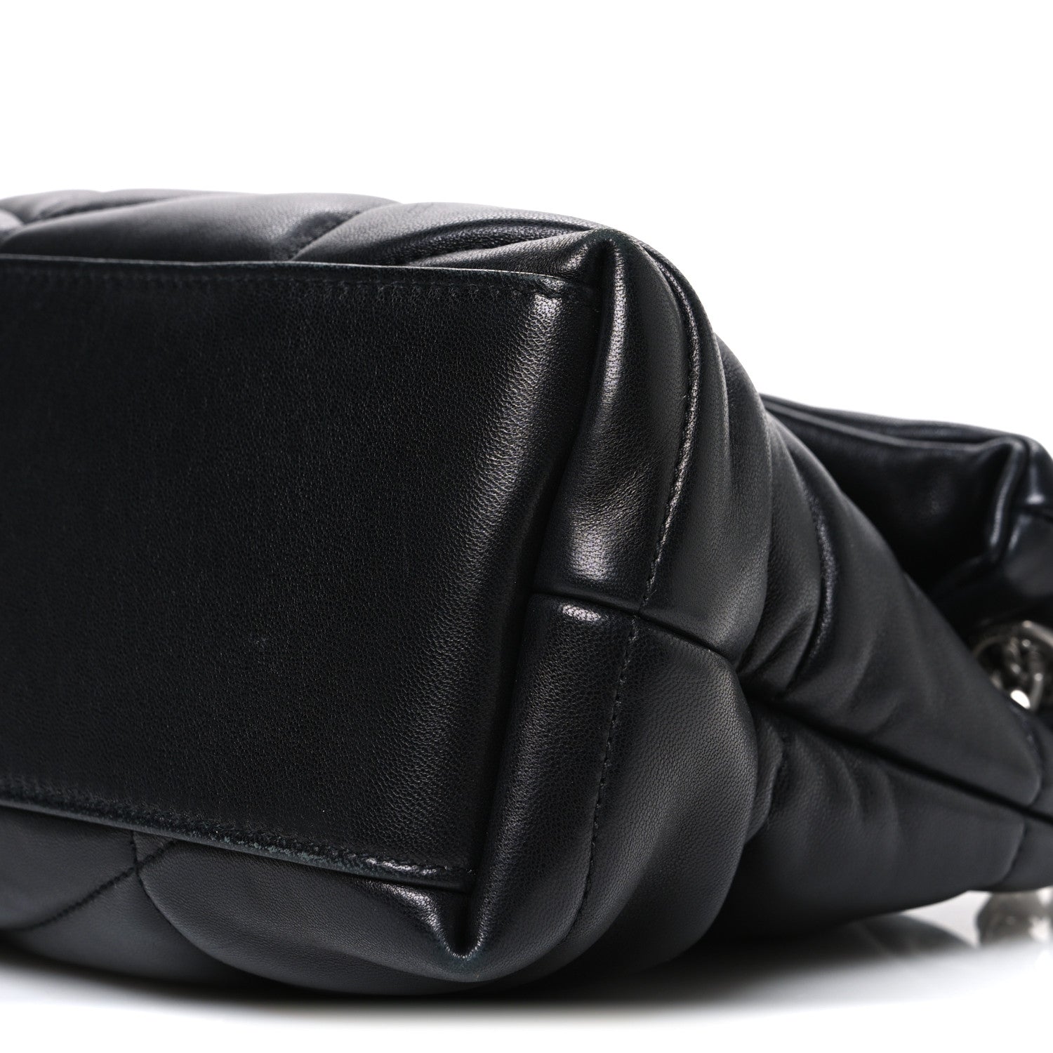 Lambskin Quilted Small Loulou Puffer Monogram Chain Satchel Black