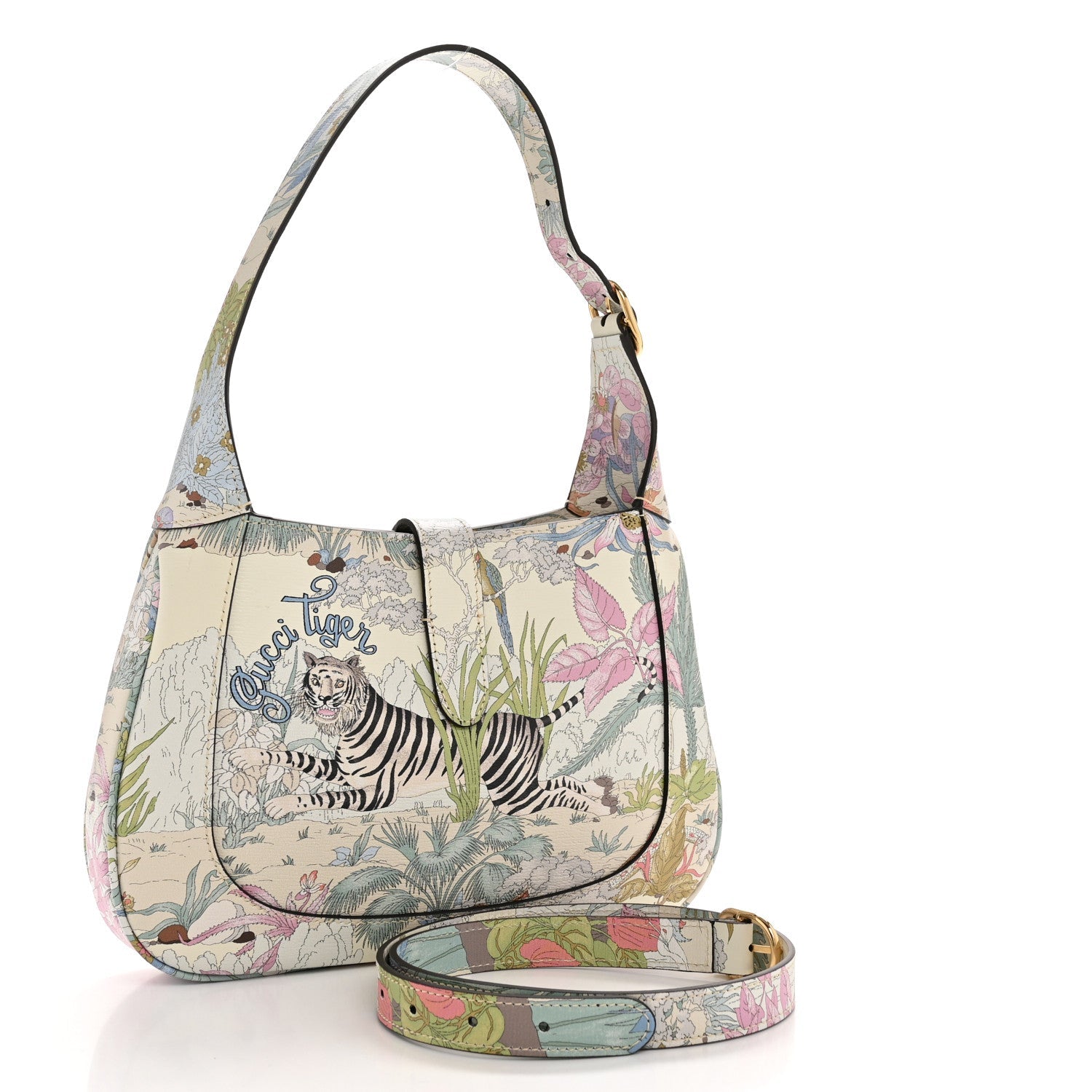 New Shangai Calfskin Tiger Savanah Small Jackie 1961 Hobo Chalky White Multicolor