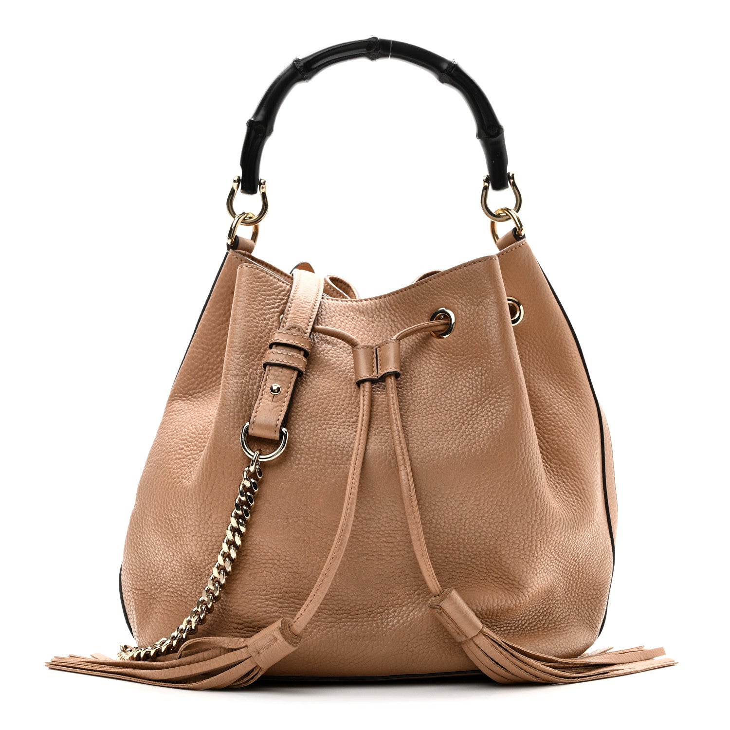 Pebbled Calfskin Miss Bamboo Bucket Bag Camelia