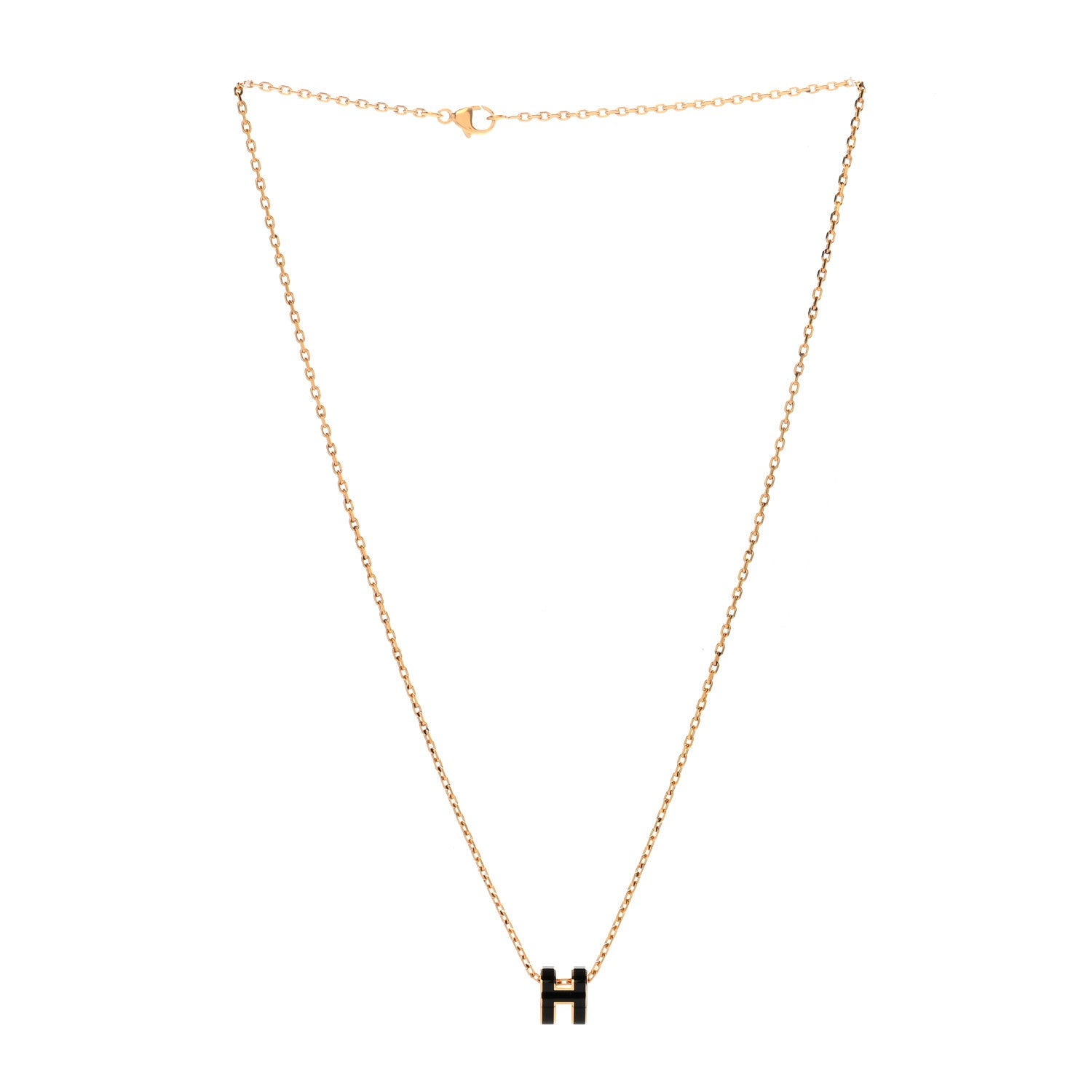 Lacquered Gold Mini Pop H Pendant Necklace Black