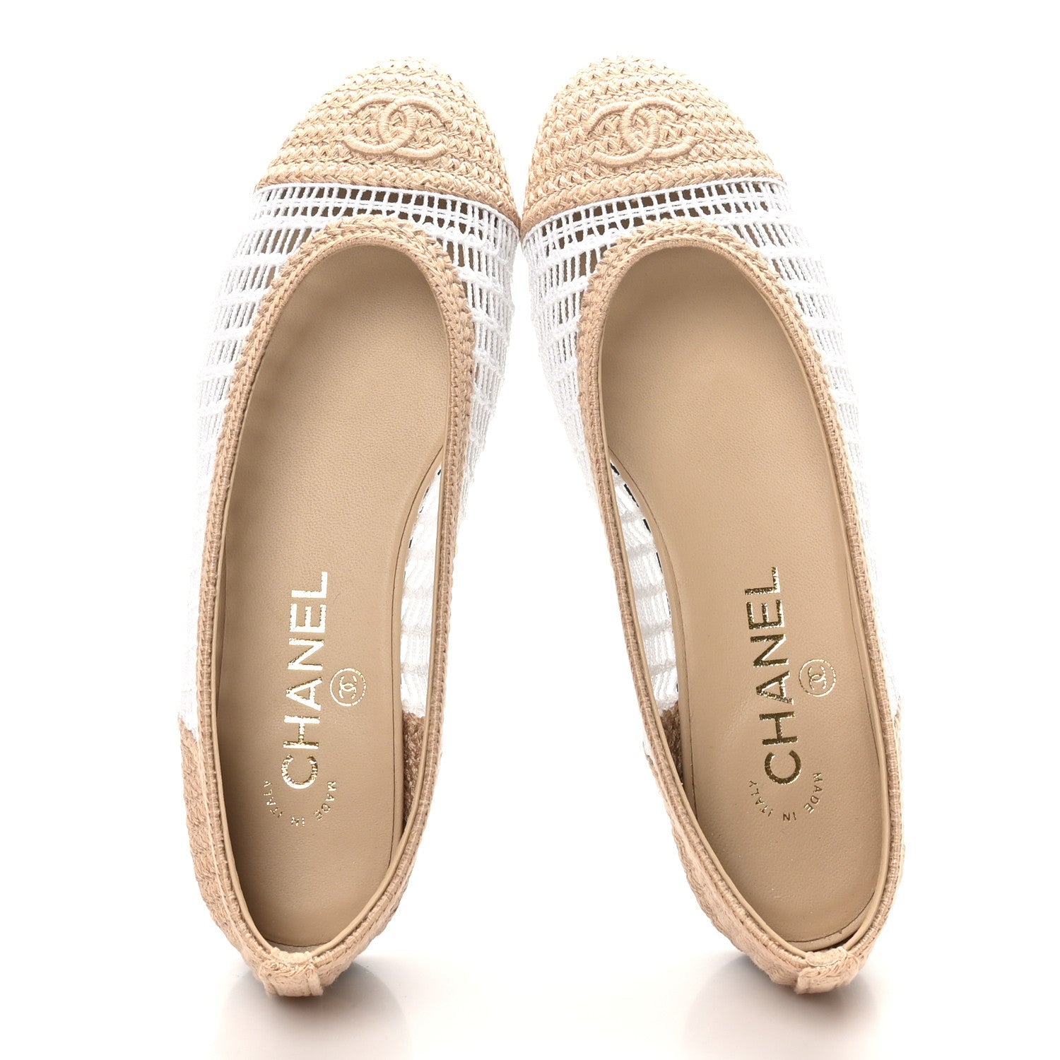 Raffia CC Cap Toe Ballerina Flats 36.5 White Beige