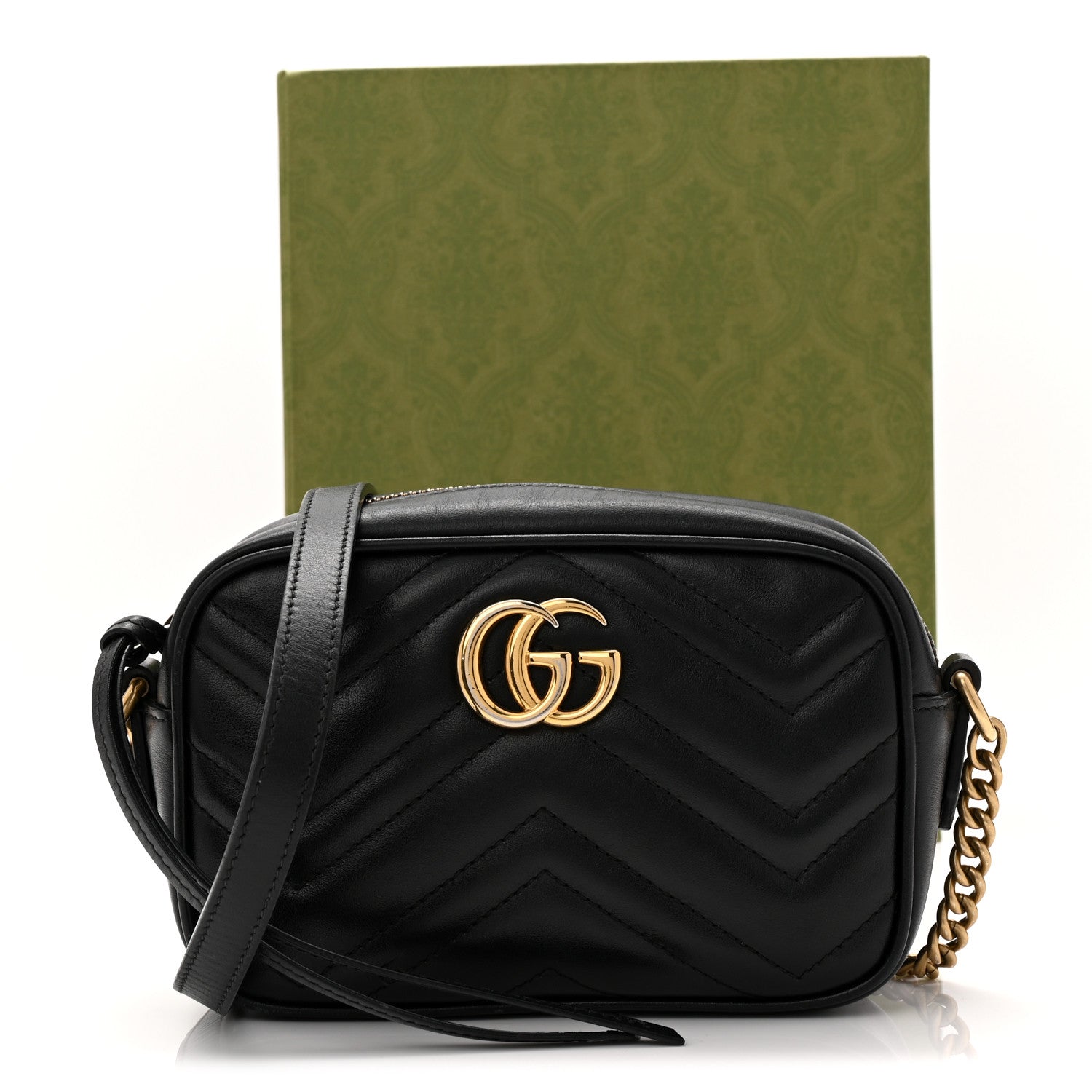 Calfskin Matelasse Mini GG Marmont Chain Shoulder Bag Black