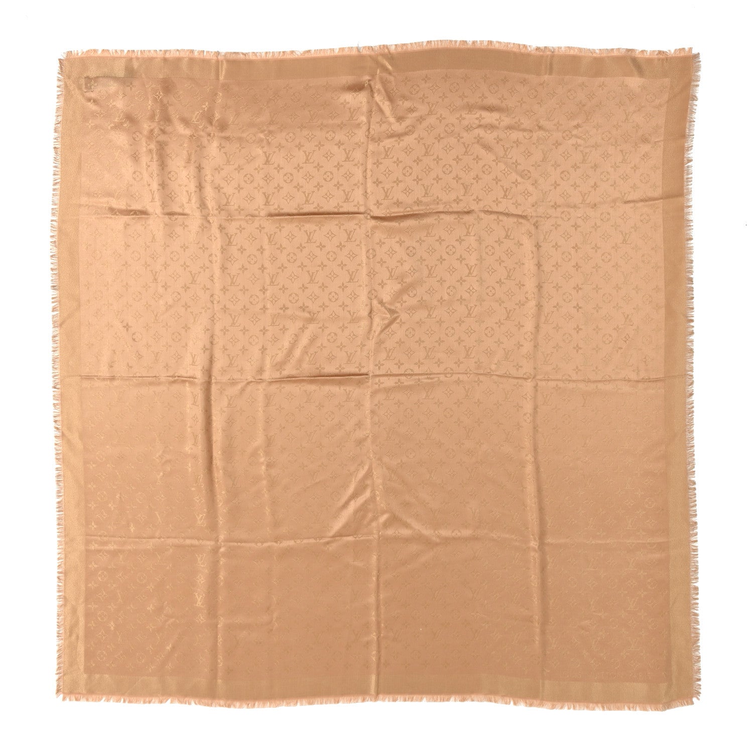 Silk Wool Monogram Shine Shawl Caramel