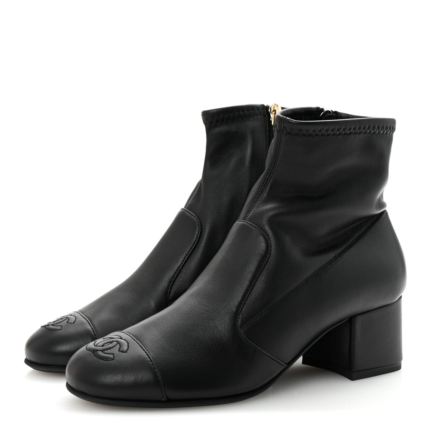 Stretch Lambskin Cap Toe CC Short Boots 35 Black