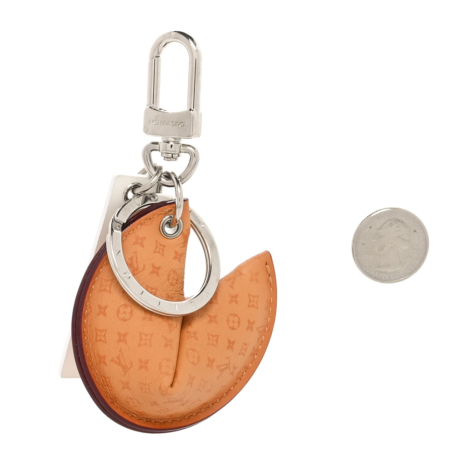 Calfskin Monogram Printed LV Fortune Cookie Bag Charm Key Holder Brown