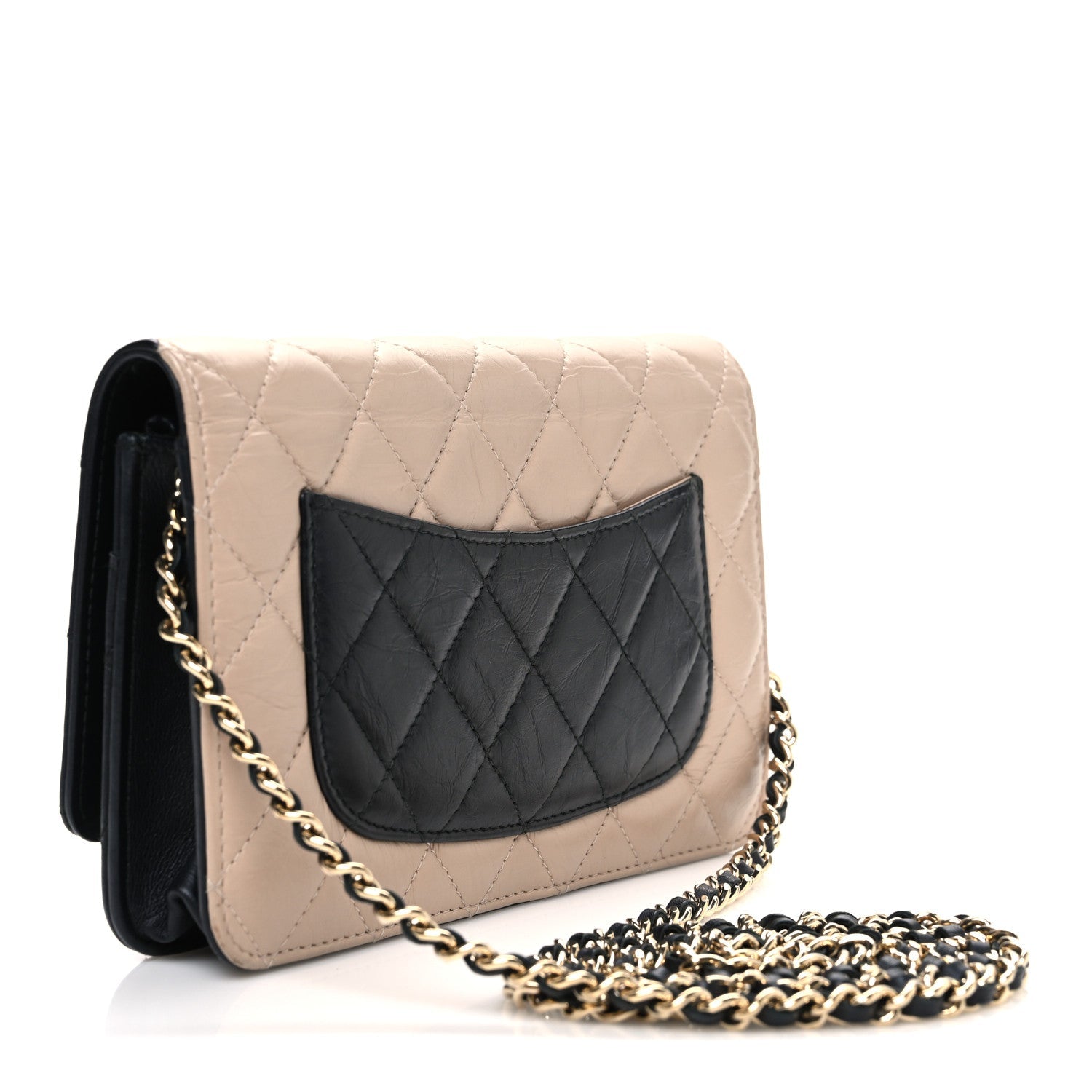 Aged Calfskin Quilted Reissue Wallet On Chain WOC Beige Black