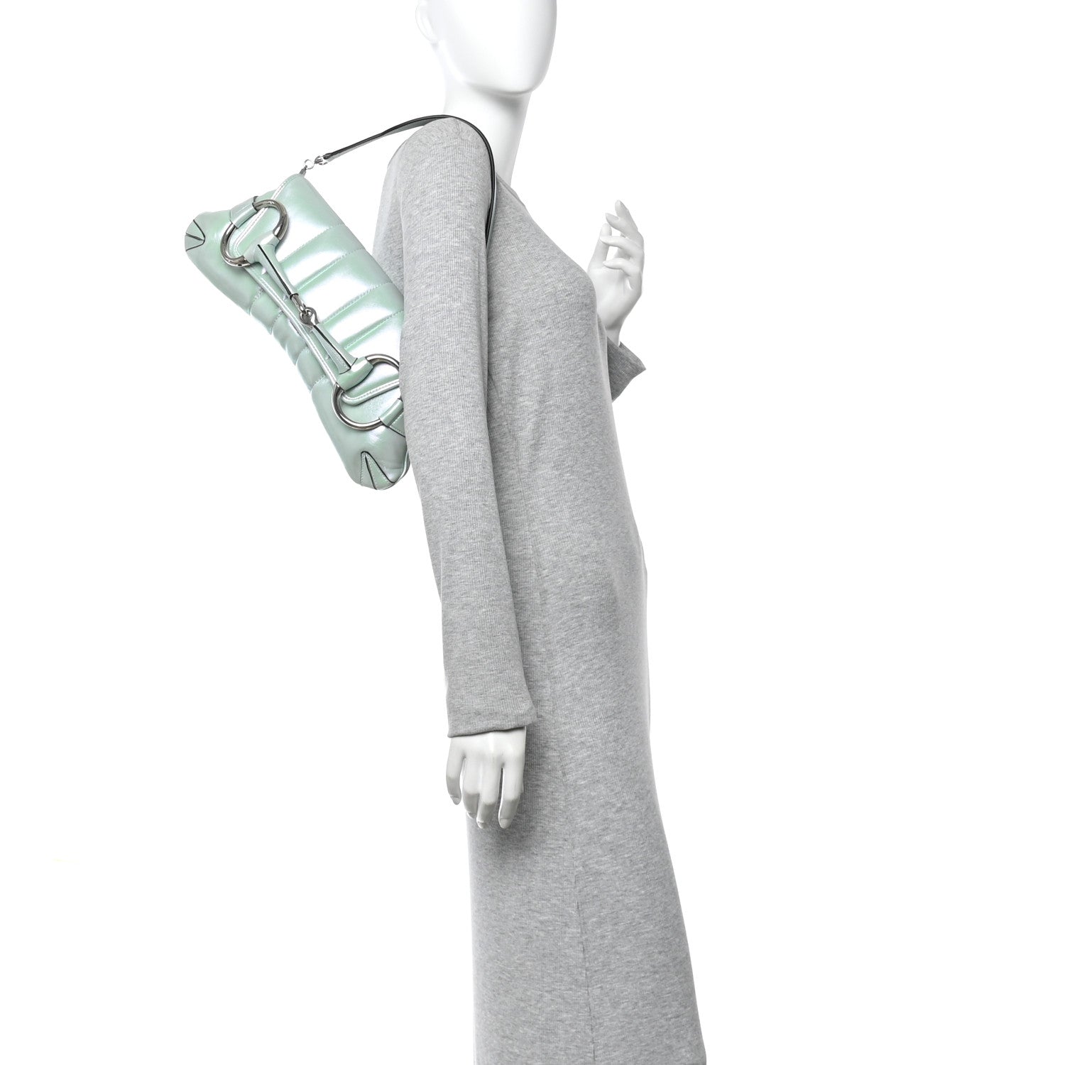 Iridescent Nappa Vertical Matelasse Medium Maxi Horsebit Chain Shoulder Bag Iridescent Salvy Green