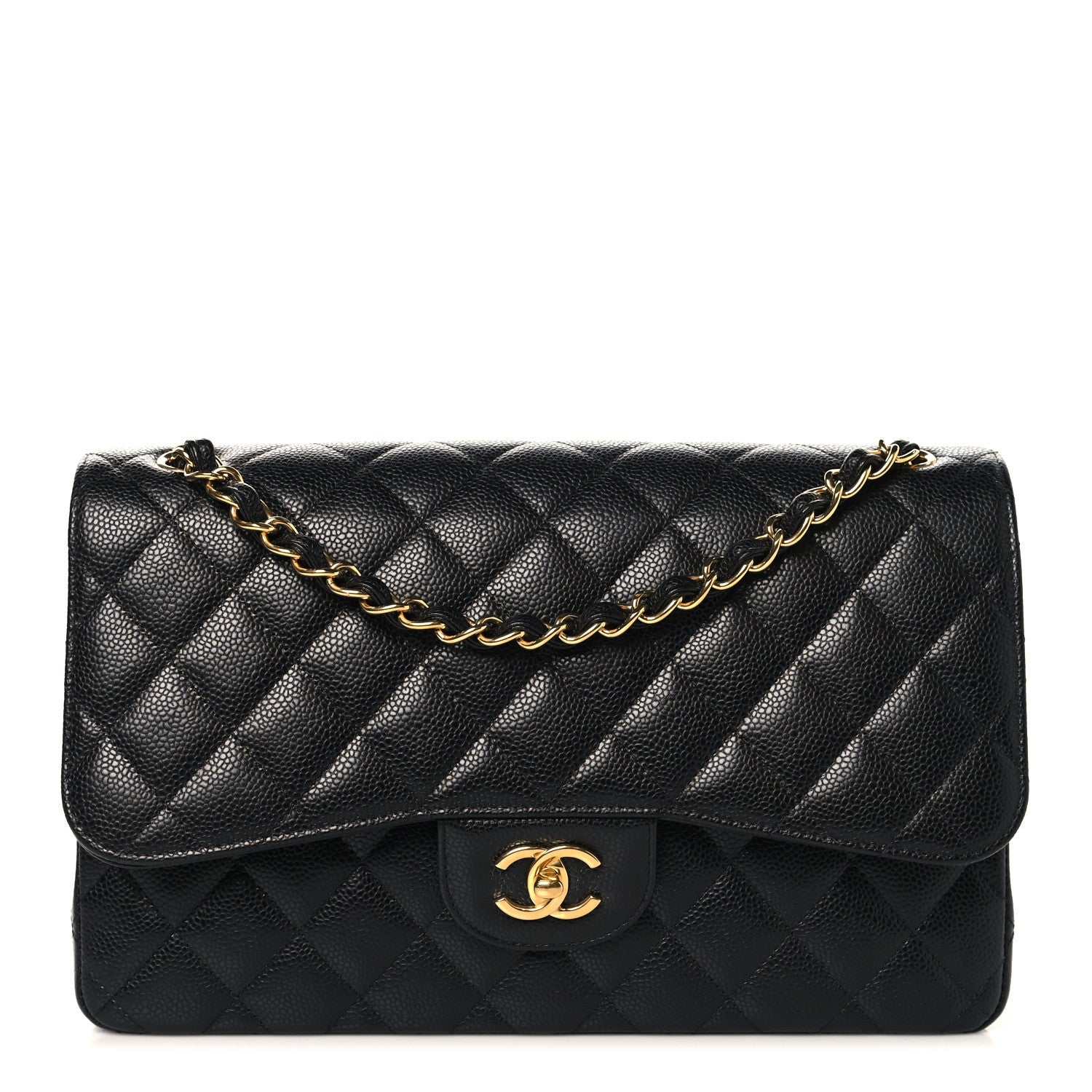 Caviar Quilted Jumbo Double Flap Black