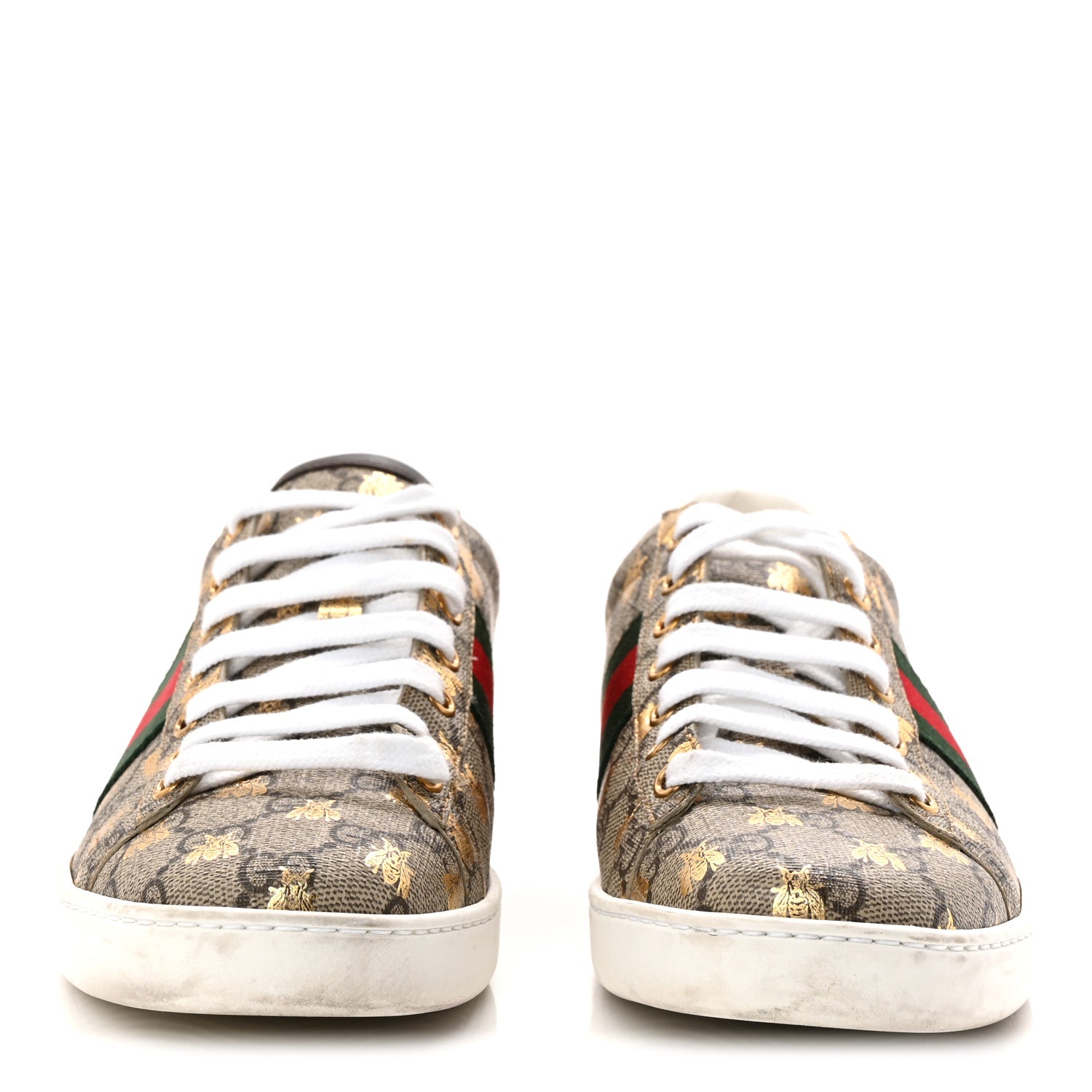 GG Supreme Monogram Bees Ayers Web Womens Ace Sneakers 39 Beige Oro Green Red