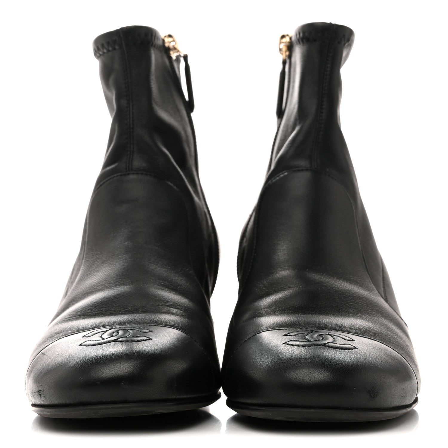 Stretch Lambskin Cap Toe CC Short Boots 38.5 Black