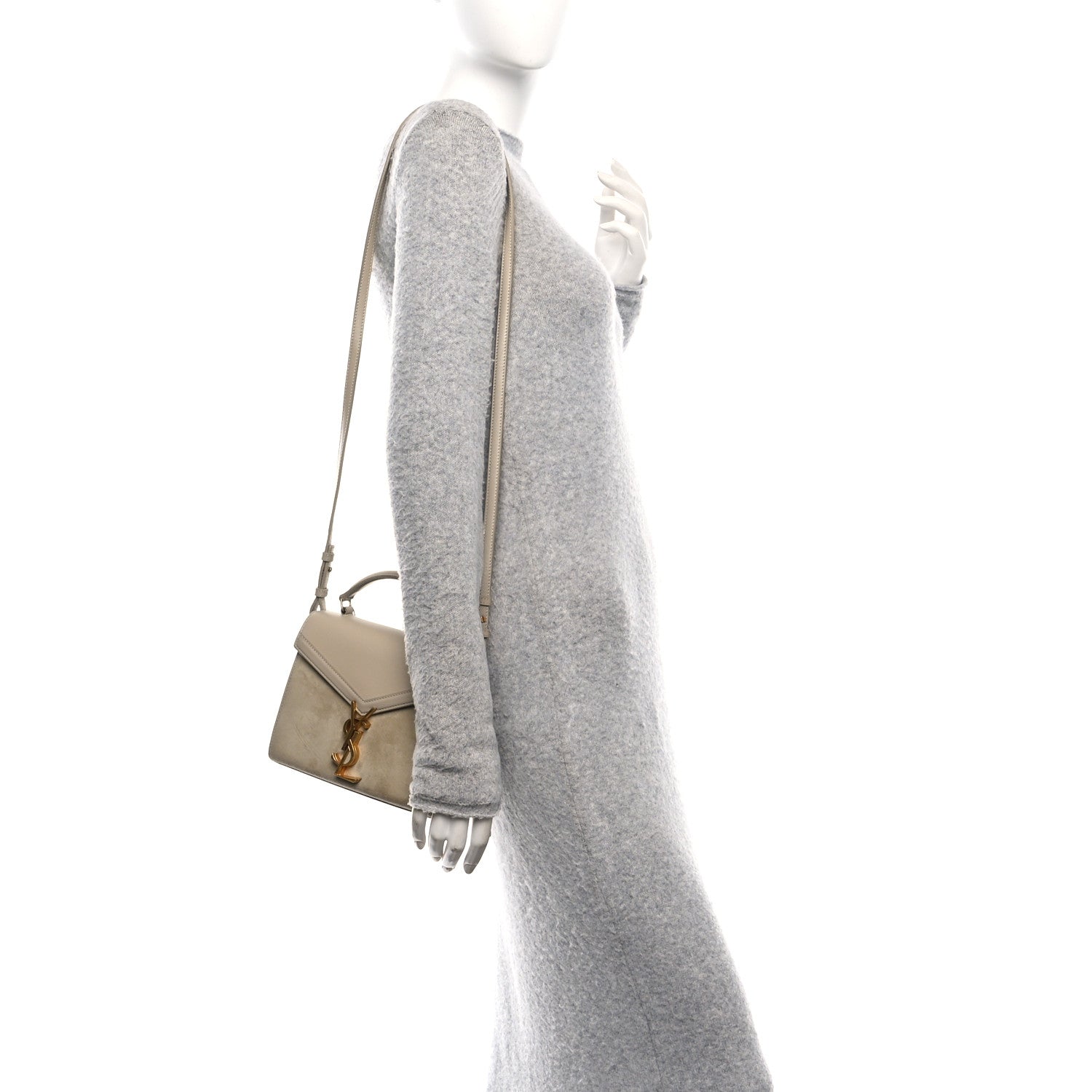 Kid Suede Smooth Calfskin Mini Classic Monogram Cassandra Top Handle Sea Salt