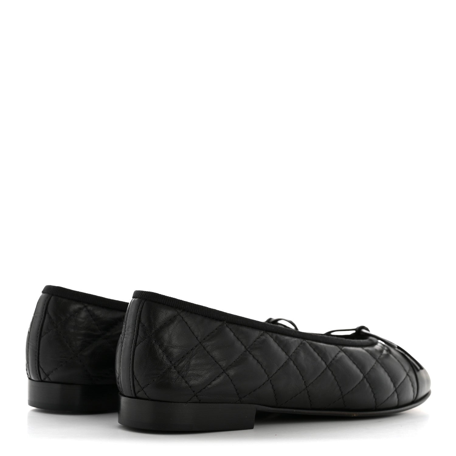 Aged Calfskin Quilted CC Cap Toe Ballerina Flats 35.5 Black