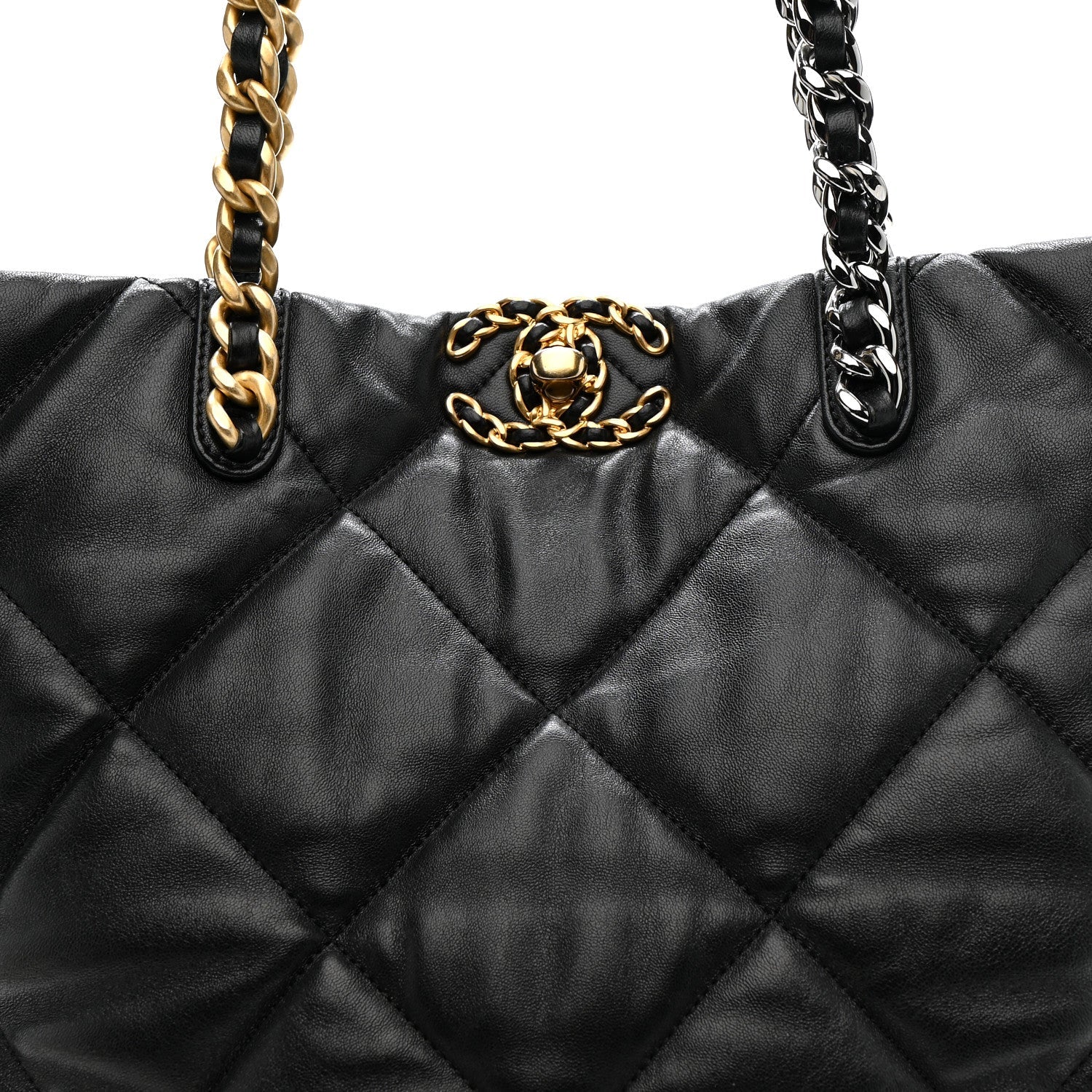 Lambskin Quilted Chanel 19 Shopping Bag Black